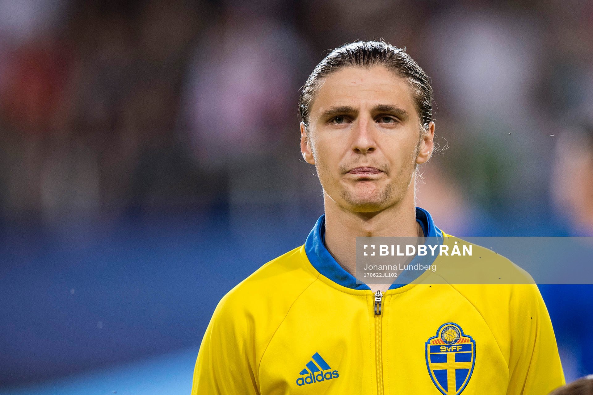Sveriges Pawel Cibicki under fotbollsmatchen i U21-EM mellan Slovakien och Sverige den 22 juni 2017 i Lublin.