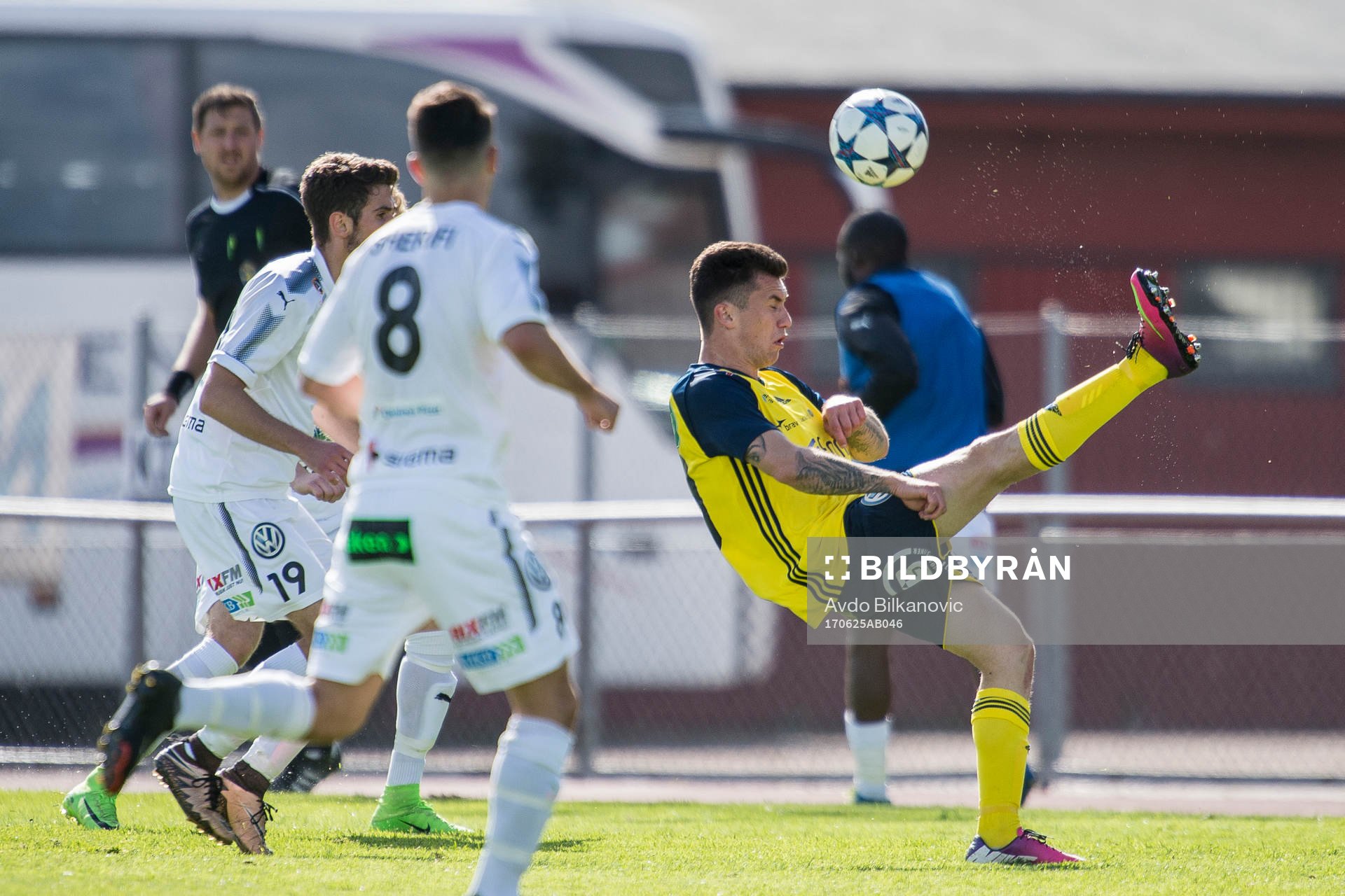 Ängelholms Nemanja Gojacanin under fotbollsmatchen i Division 1 Södra mellan Ängelholm och Rosengård den 25 juni 2017 i Ängelholm.