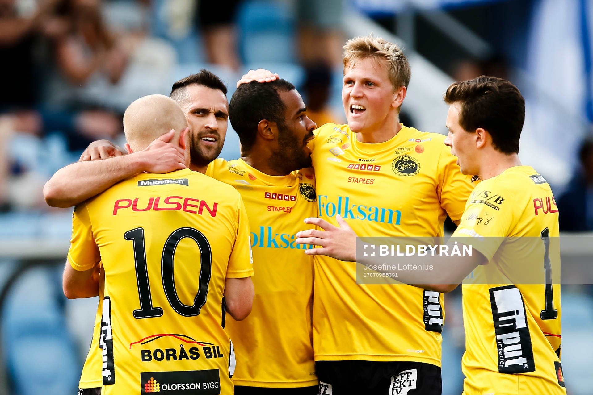 Elfsborgs spelare jublar efter 1-3 under fotbollsmatchen i Allsvenskan mellan Norrköping och Elfsborg den 9 juli 2017 i Norrköping.