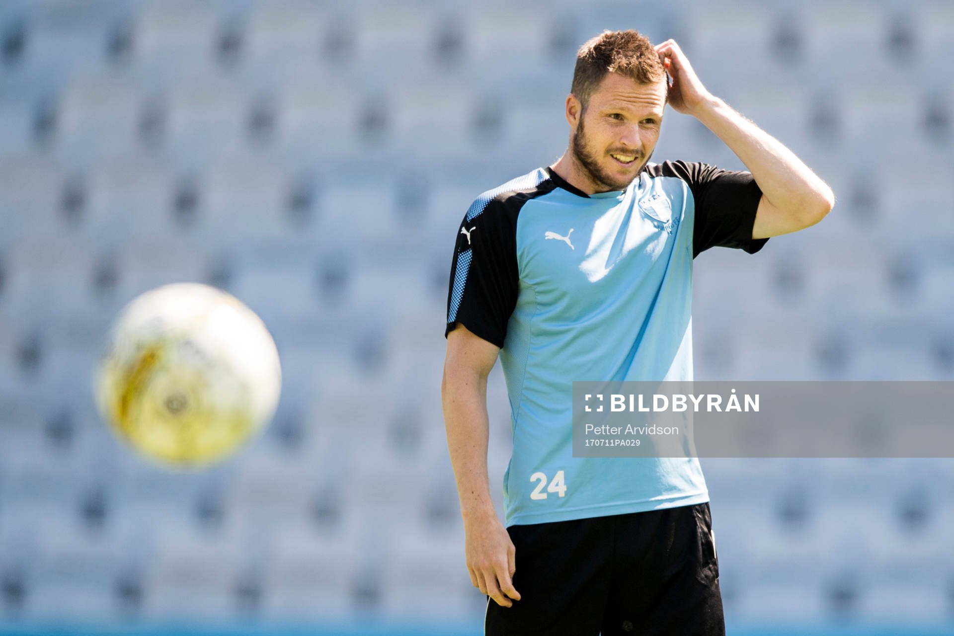 Malmö FFs Lasse Nielsen under en träning inför kvalet till Champions League den 11 juli 2017 i Malmö.