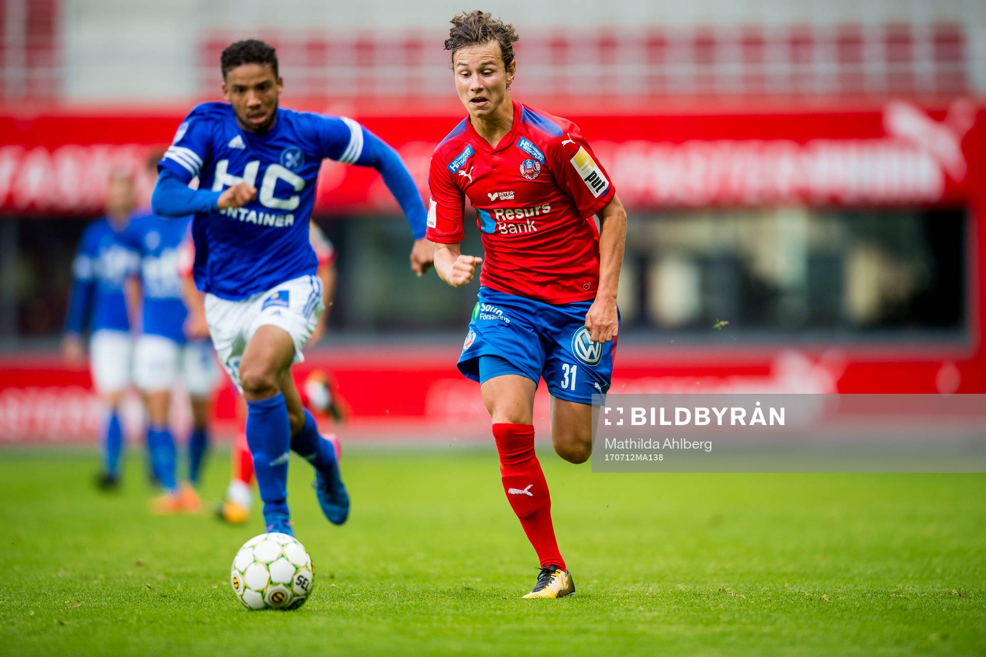 Helsingborgs Alex Timossi Andersson under träningsmatchen i fotboll mellan Helsingborg och Fremad Amager den 12 juli 2017 i Falsterbo.