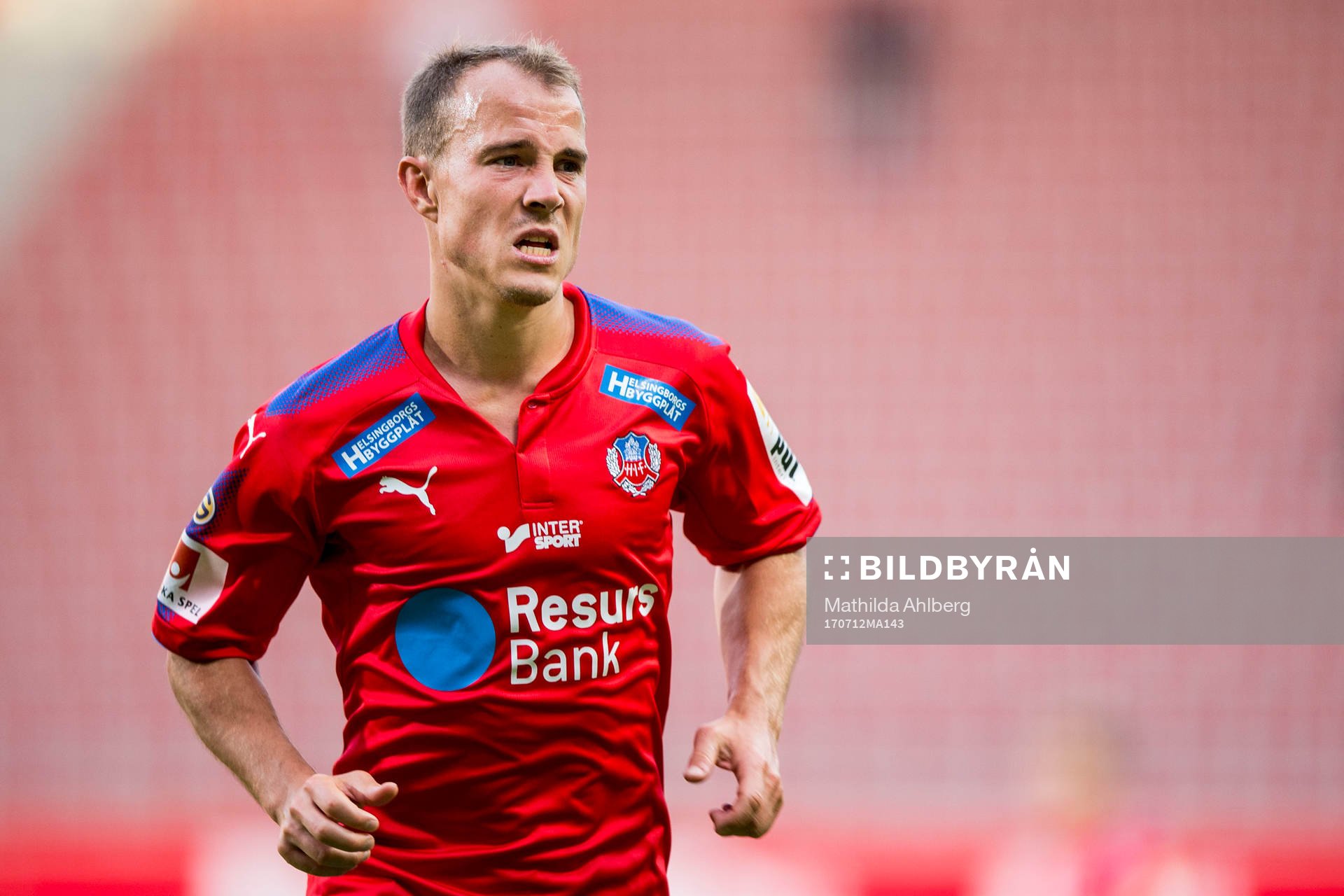 Helsingborgs Carl Wede under träningsmatchen i fotboll mellan Helsingborg och Fremad Amager den 12 juli 2017 i Falsterbo.