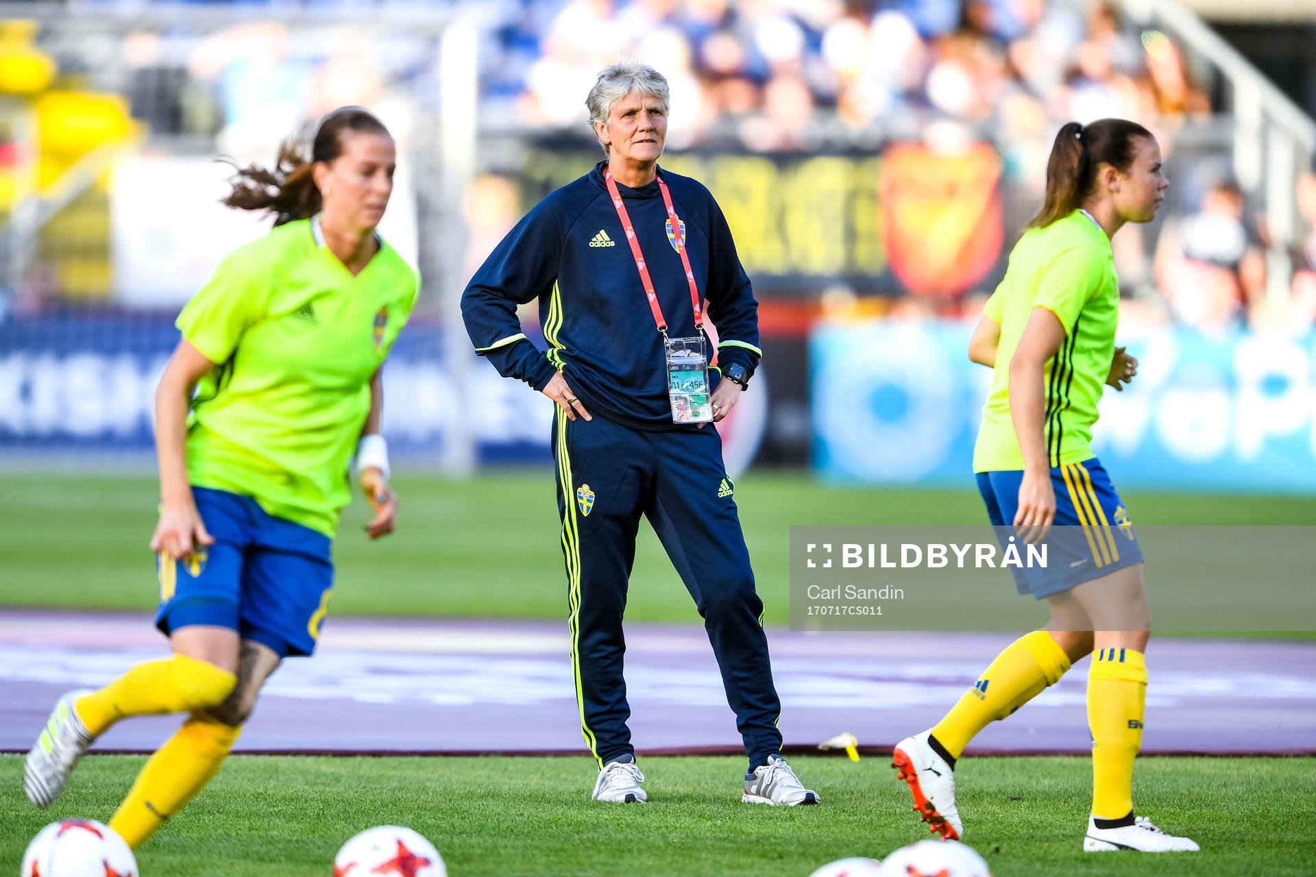 Sveriges förbundskapten Pia Sundhage före fotbollsmatchen