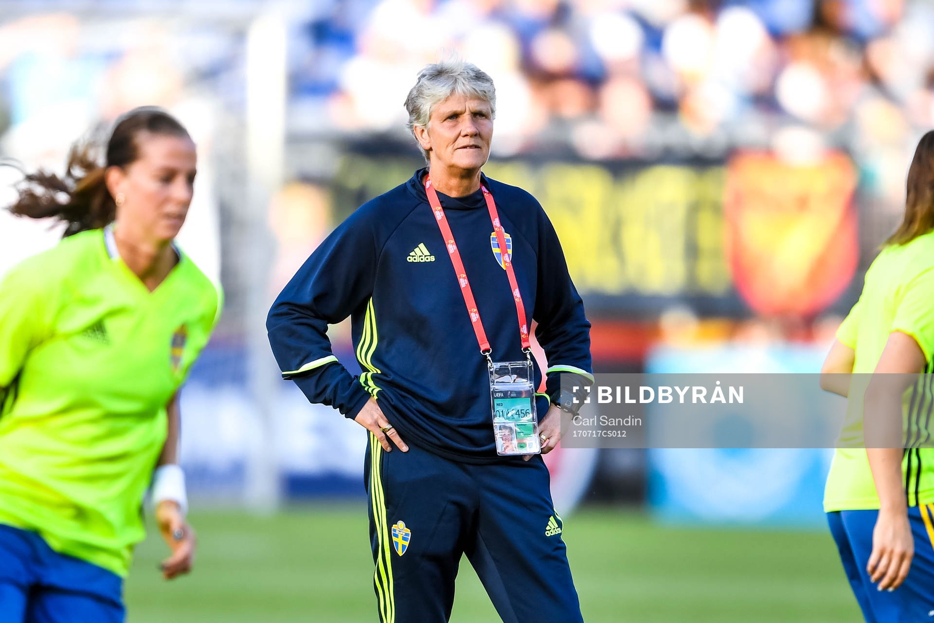 Sveriges förbundskapten Pia Sundhage före fotbollsmatchen