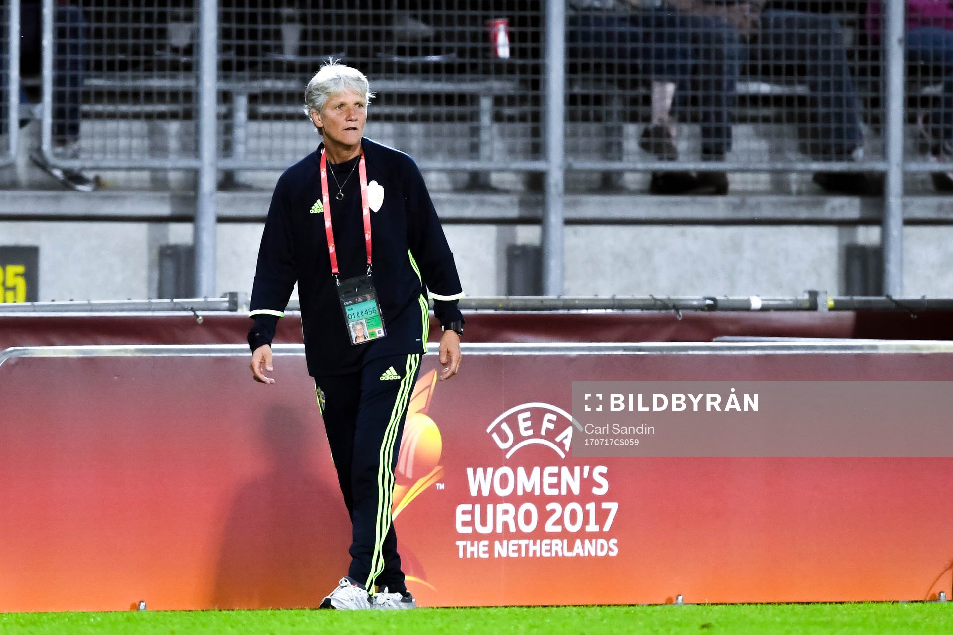 Sveriges förbundskapten Pia Sundhage  i fotbollsmatchen