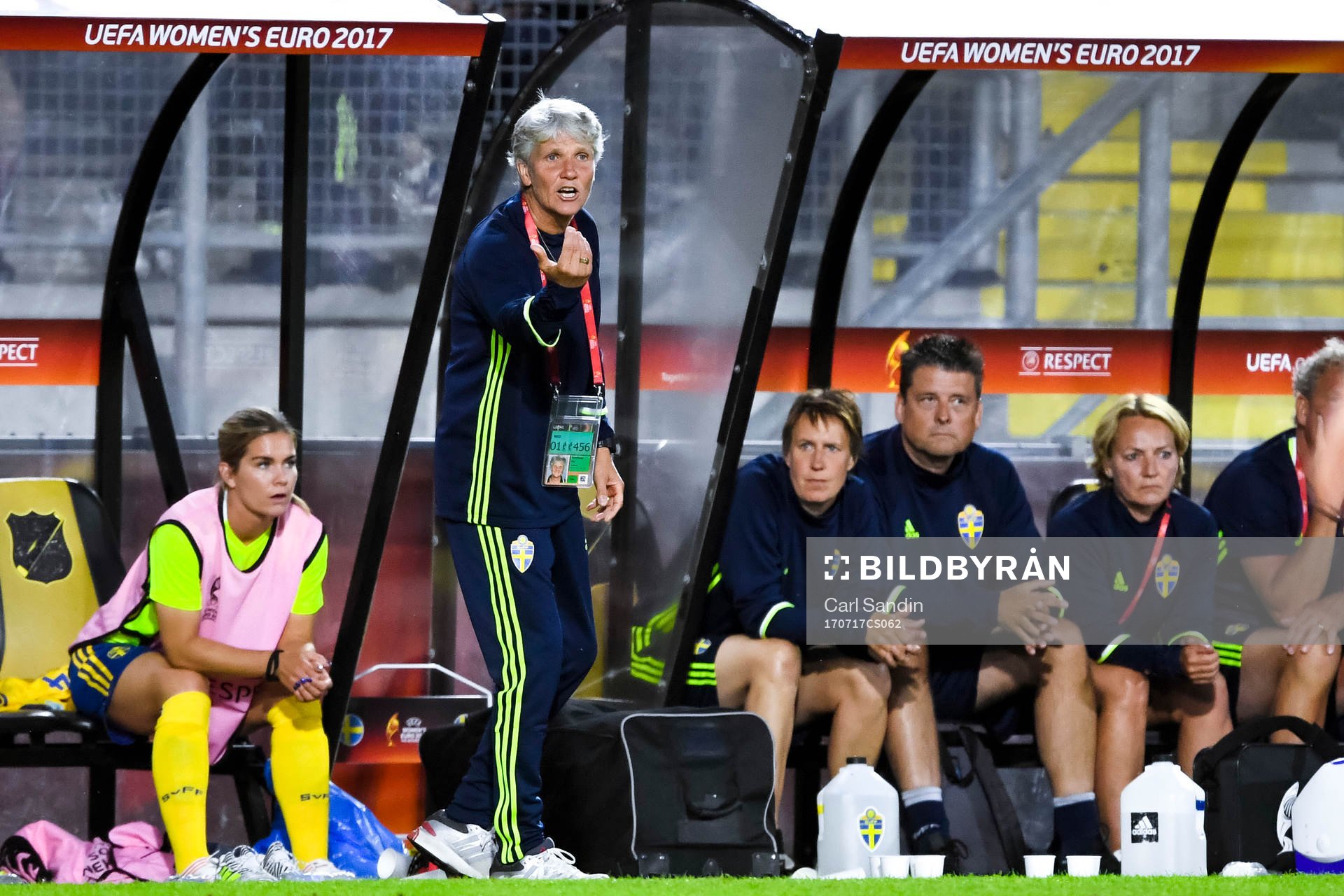 Sveriges förbundskapten Pia Sundhage i fotbollsmatchen