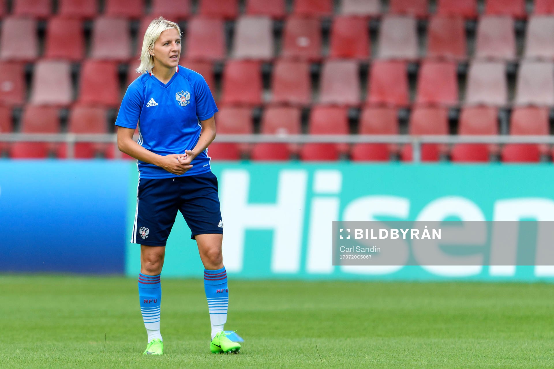 Elena Morozova på en träning med det ryska landslaget under dag 5 av fotbolls-EM den 20 juli 2017 i Deventer.