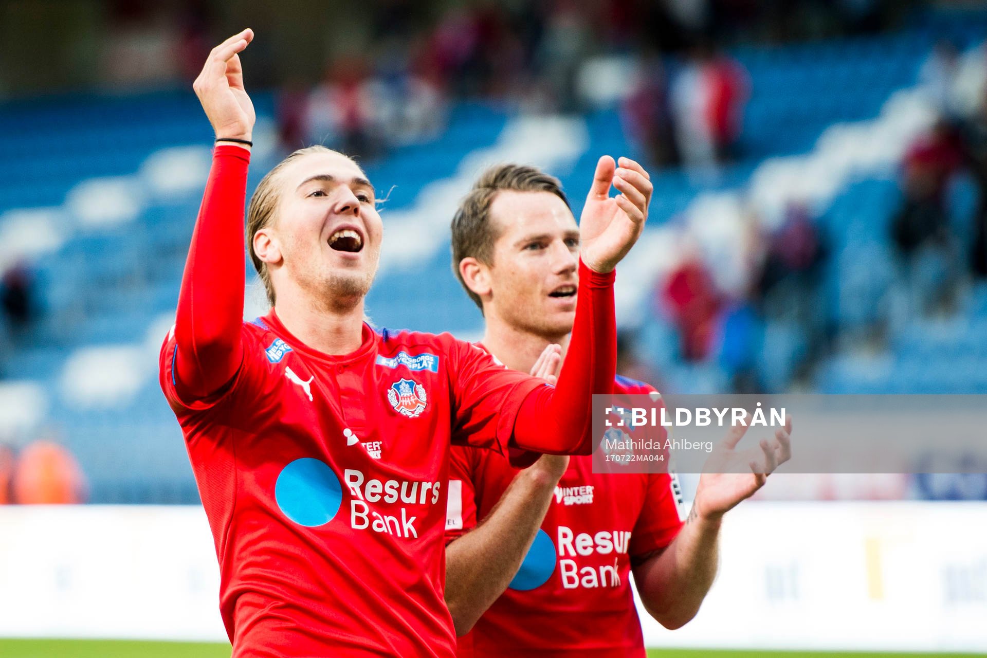 Helsingborgs Charlie Weberg jublar efter en fotbollsmatch i Superettan mellan Helsingborg och Örgryte IS  den 22 juli 2017 i Helsingborg.