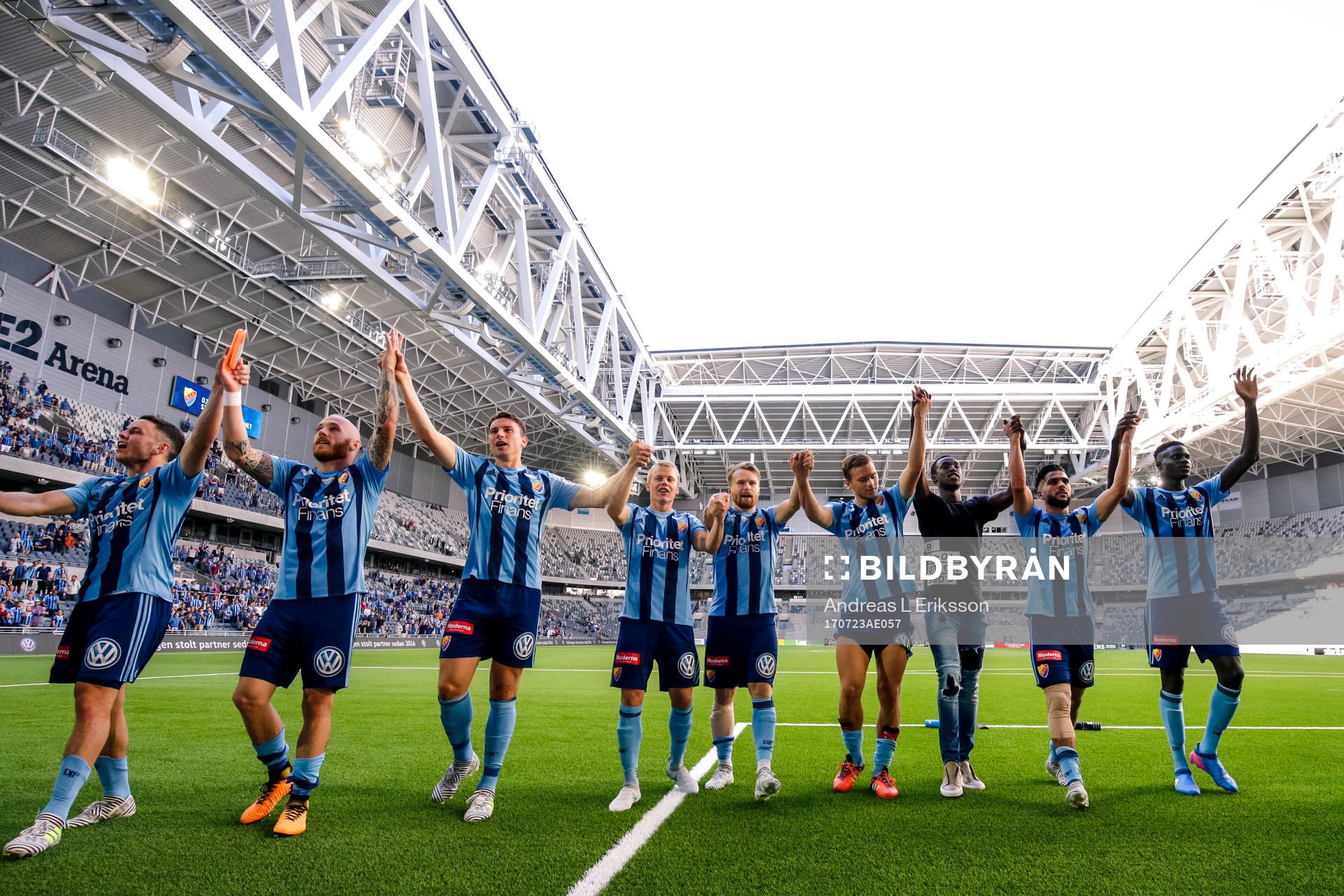 Djurgårdens spelare jublar efter  fotbollsmatchen i Allsvenskan mellan Djurgården och Östersund den 23 juli 2017 i Stockholm. 