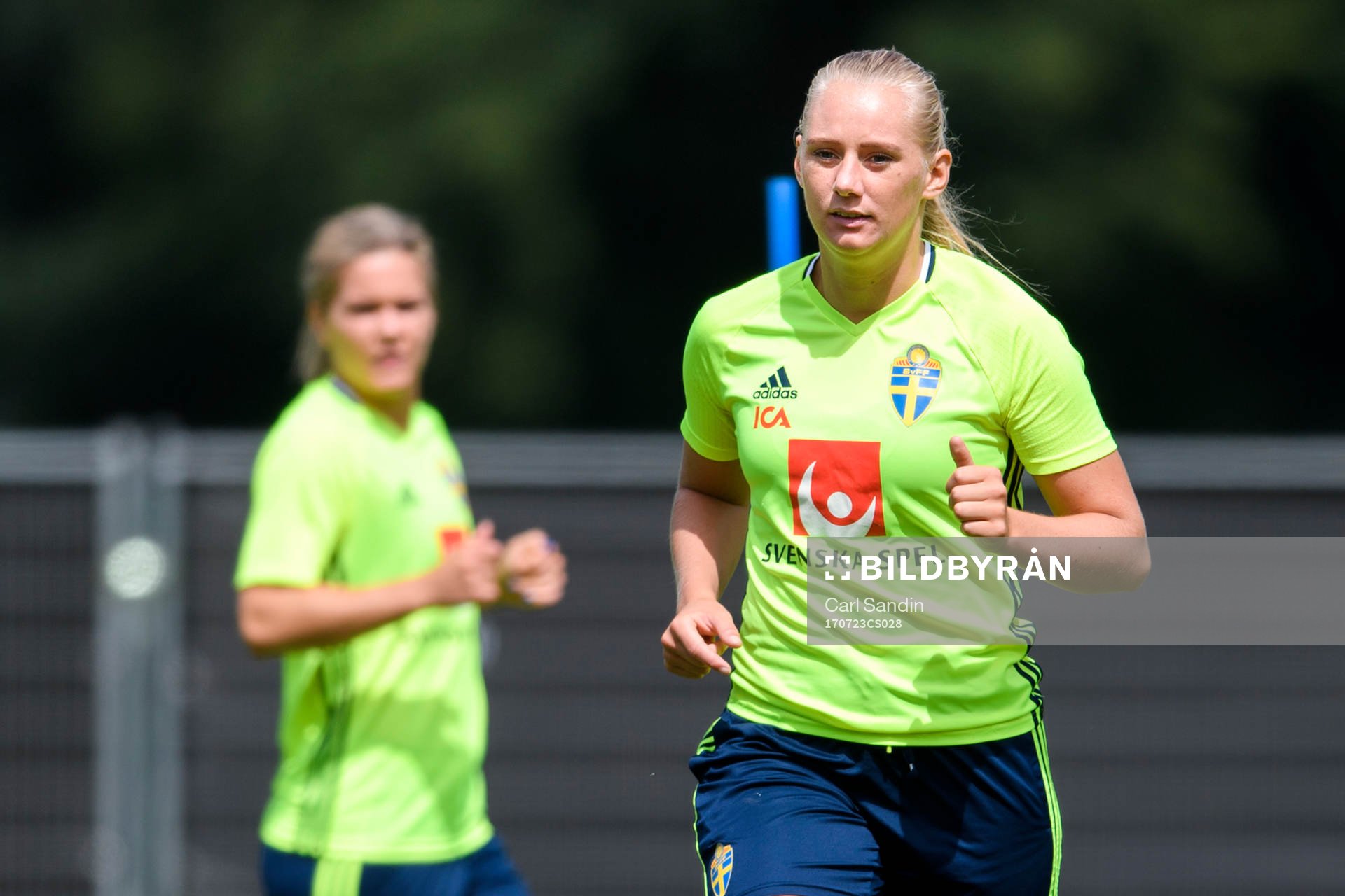 Stina Blackstenius på en träning med det svenska landslaget under dag 8 av fotbolls-EM den 23 juli 2017 i Arnhem.