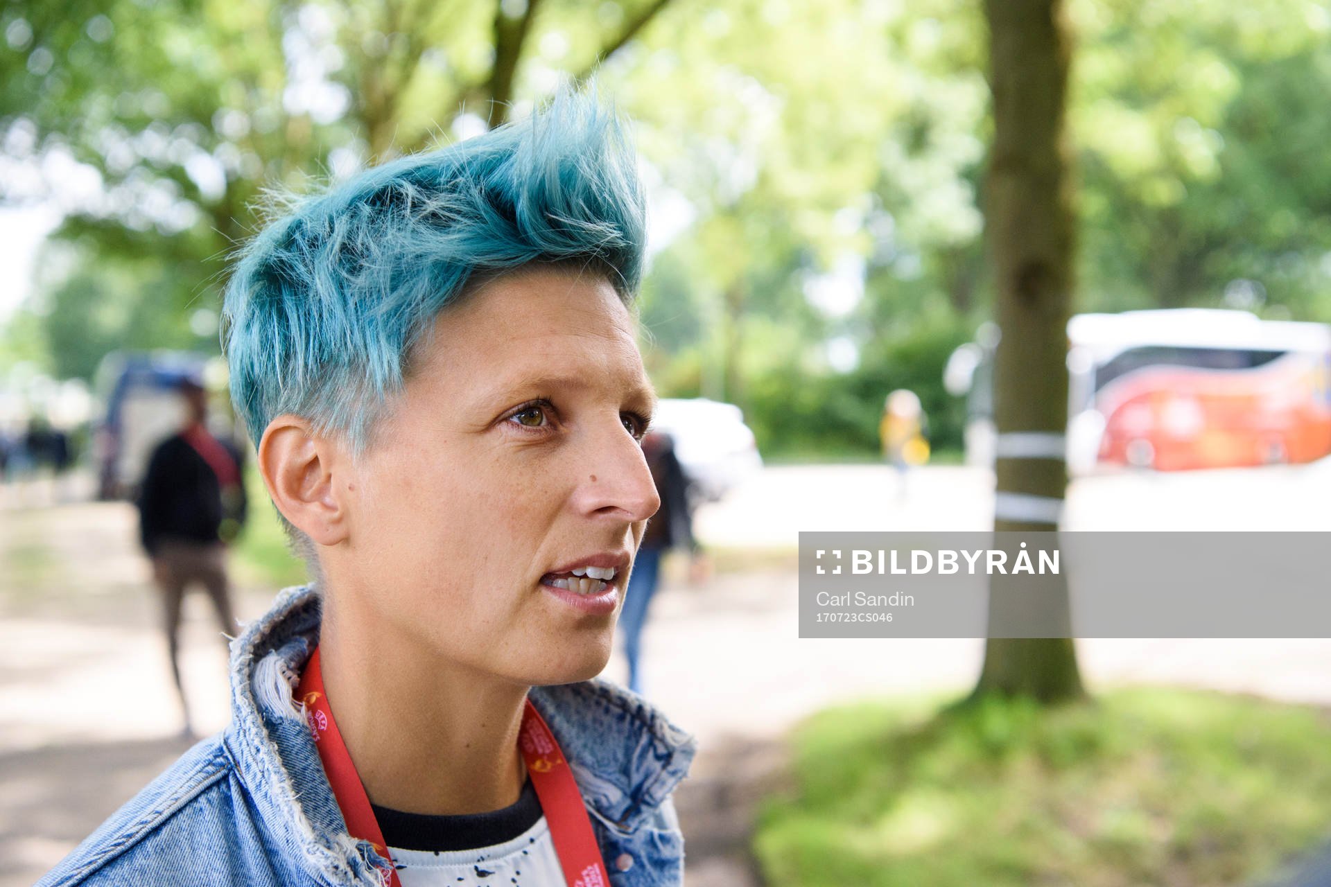 Lisa Ek, expertkommentator SVT, blir intervjuad efter en träning med det svenska landslaget under dag 8 av fotbolls-EM den 23 juli 2017 i Arnhem.
