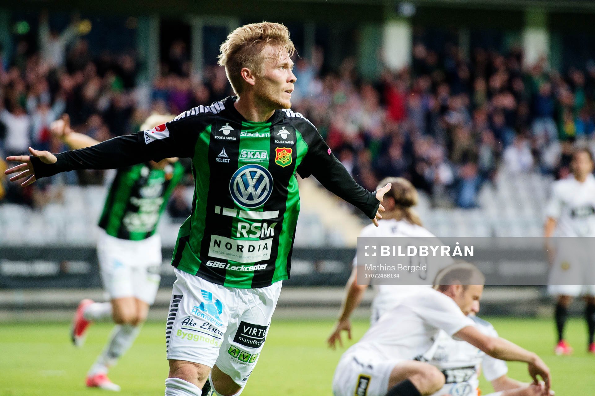 GAIS Andreas Peterson jublar efter att han gjort 1-0 under fotbollsmatchen i Superettan mellan GAIS och Öster den 24 juli 2017 i Göteborg.