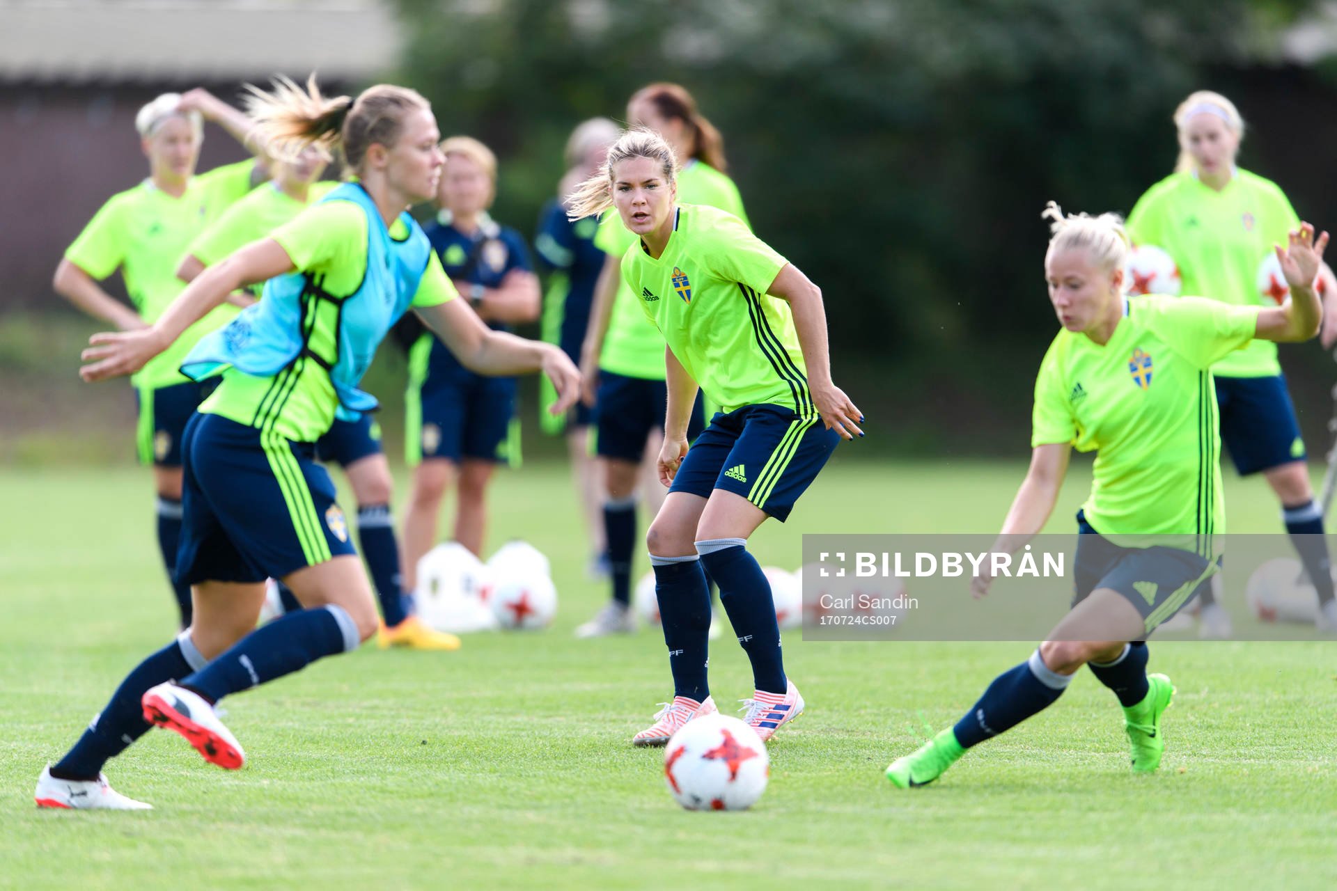 Hanna Folkesson på en träning med det svenska landslaget under dag 9 av fotbolls-EM den 24 juli 2017 i Arnhem.