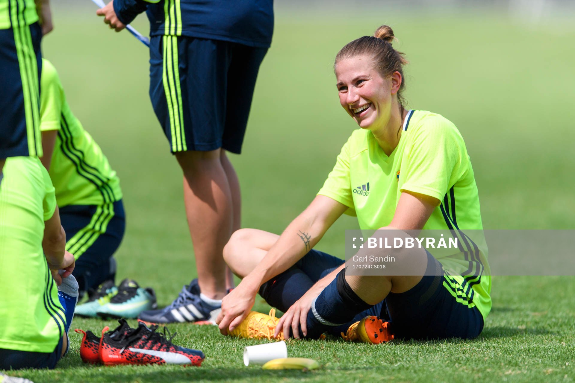 Emma Berglund på en träning med det svenska landslaget under dag 9 av fotbolls-EM den 24 juli 2017 i Arnhem.