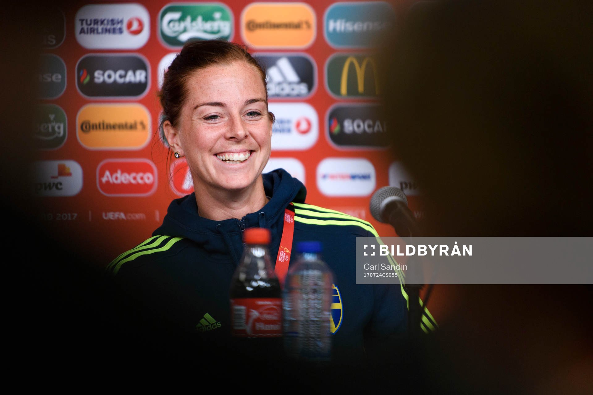 Lotta Schelin på en presskonferens med det svenska landslaget under dag 9 av fotbolls-EM den 24 juli 2017 i Doetinchem.