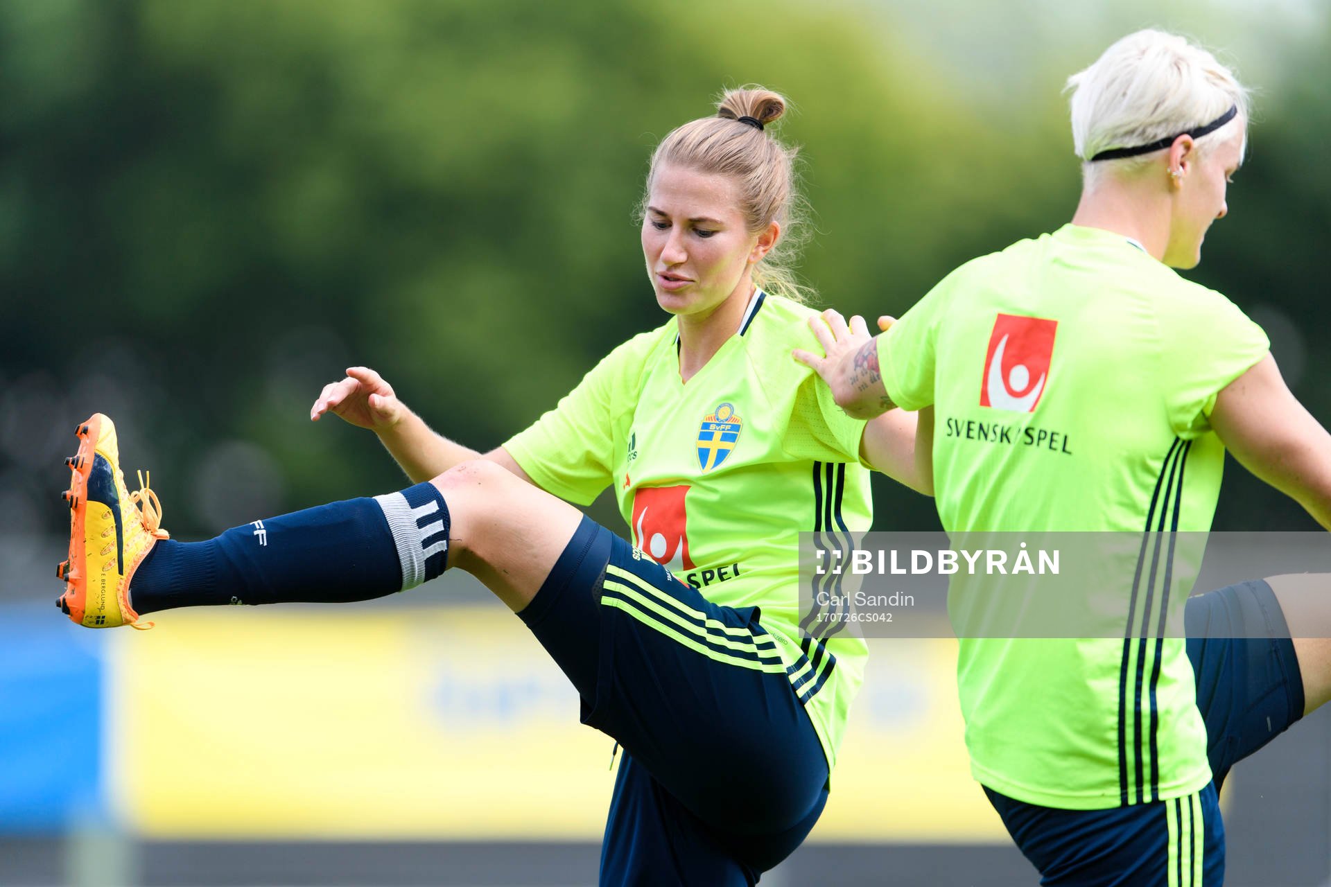 Emma Berglund på en träning med det svenska landslaget under dag 11 av fotbolls-EM den 26 juli 2017 i Arnhem.