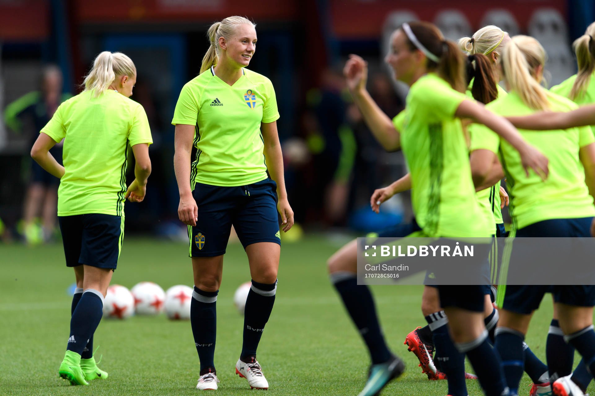 Stina Blackstenius på en träning med det svenska landslaget under dag 13 av fotbolls-EM den 28 juli 2017 i Doetinchem.