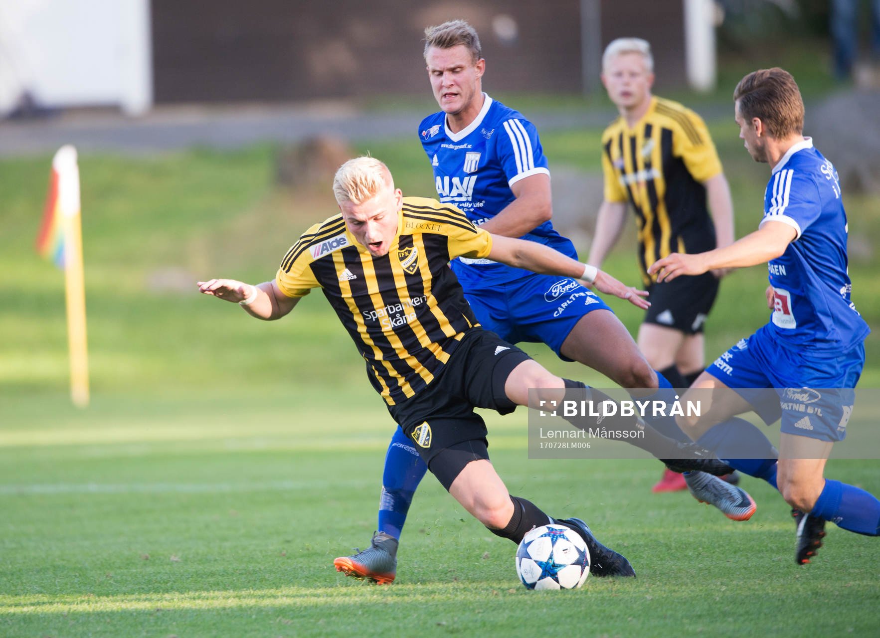 IFK Hässleholms Linus Svensson i matchen i division 2 mellan Asarum och IFK Hässleholm i Asarum 28 juli 2017.  