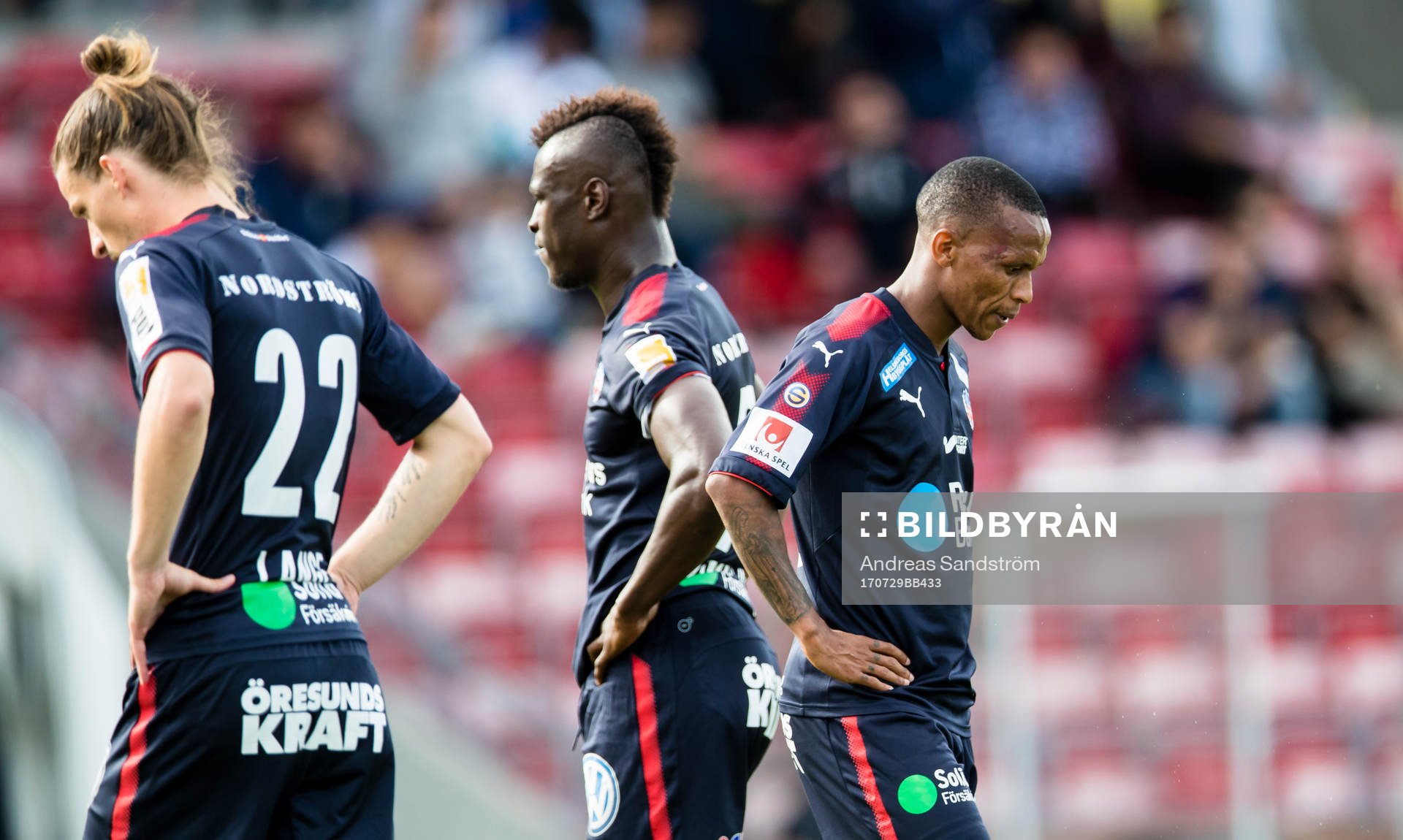 Helsingborgs Jesper Lange (v), Edwin Gyimah och Bradley