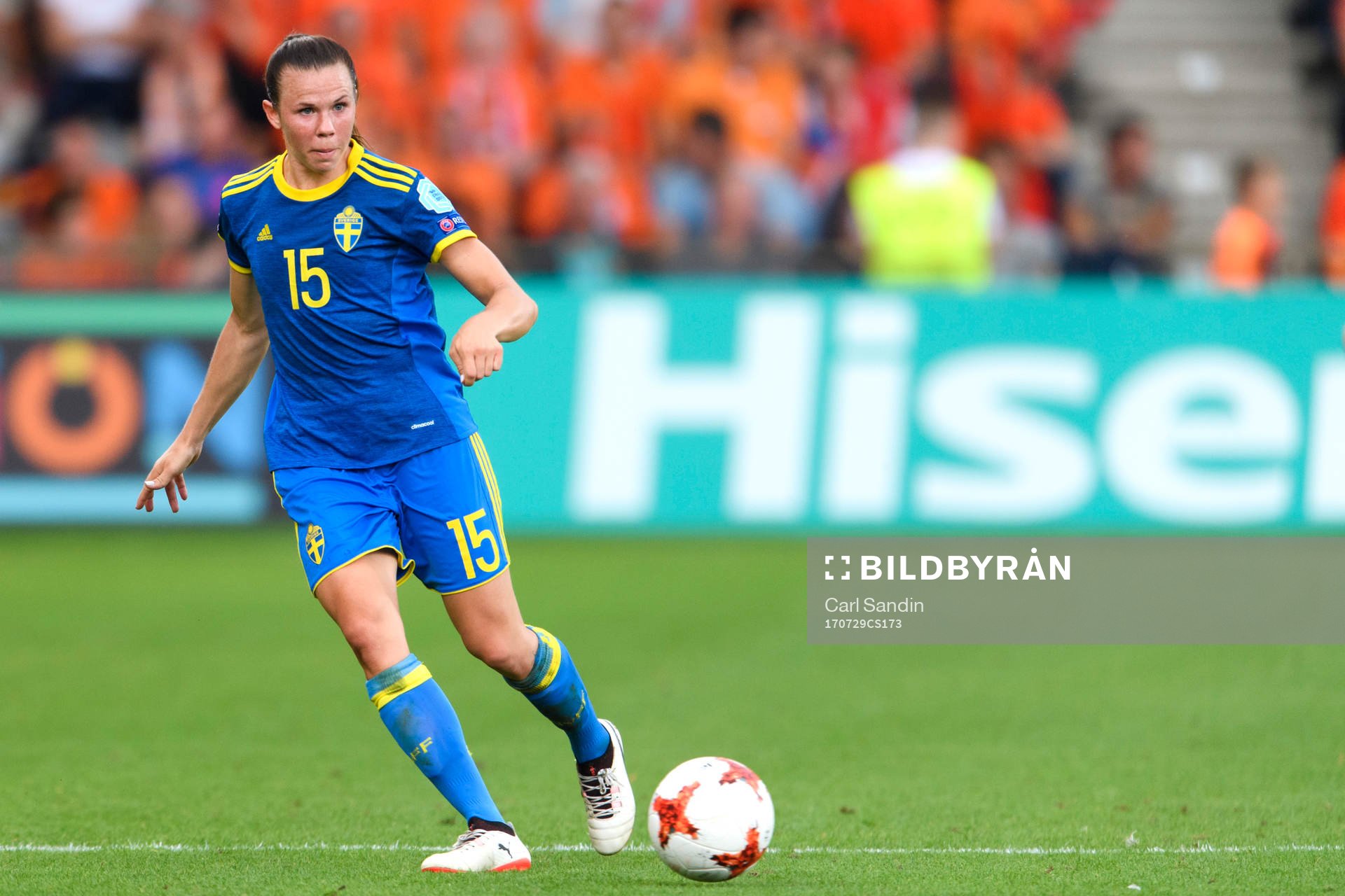Sveriges Jessica Samuelsson i kvartsfinalen mellan Holland och Sverige under dag 14 av fotbolls-EM den 29 juli 2017 i Doetinchem.