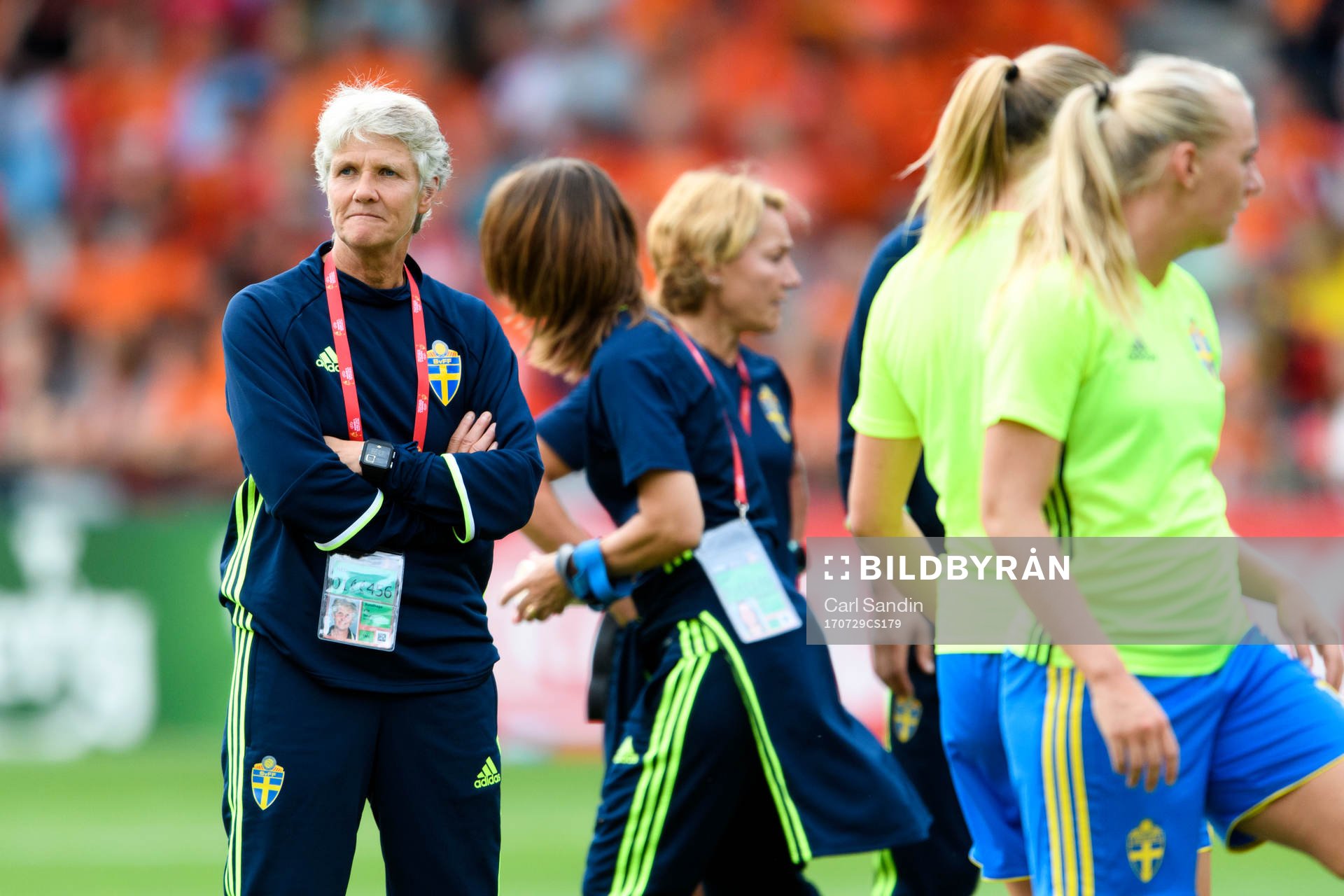 Sveriges förbundskapten Pia Sundhage innan kvartsfinalen
