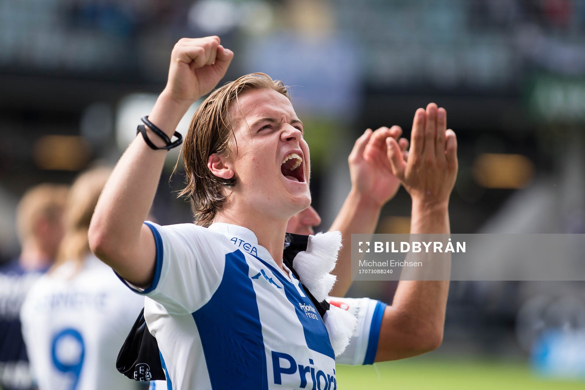IFK Göteborgs August Erlingmark jublar efter fotbollsmatchen i allsvenskan mellan IFK Göteborg och Norrköping den 30 juli 2017 i Göteborg.