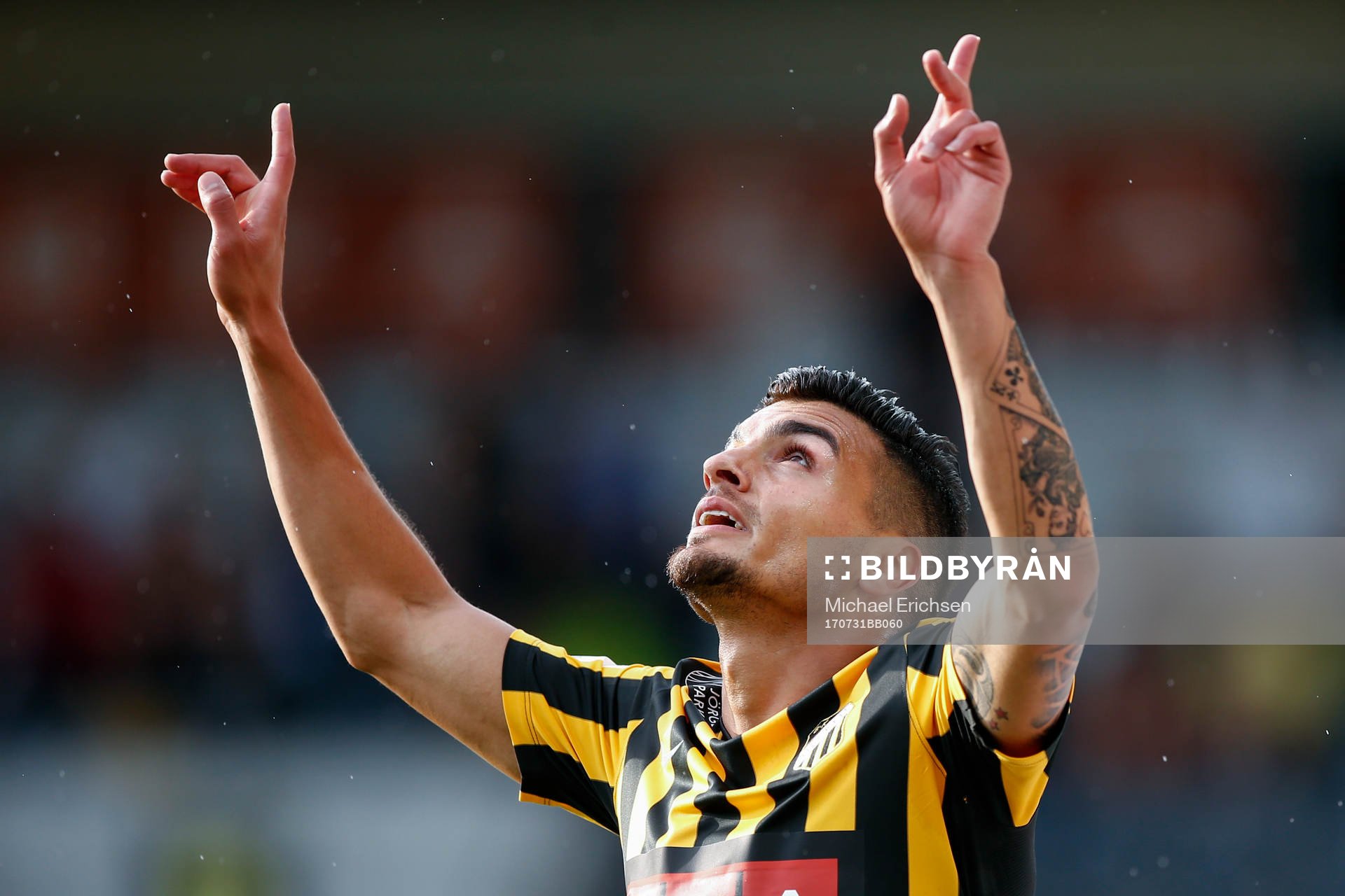 Häckens Ahmed Yasin jublar efter att han gjort 1-0-målet under fotbollsmatchen i allsvenskan mellan Häcken och Örebro den 31 juli 2017 i Göteborg.