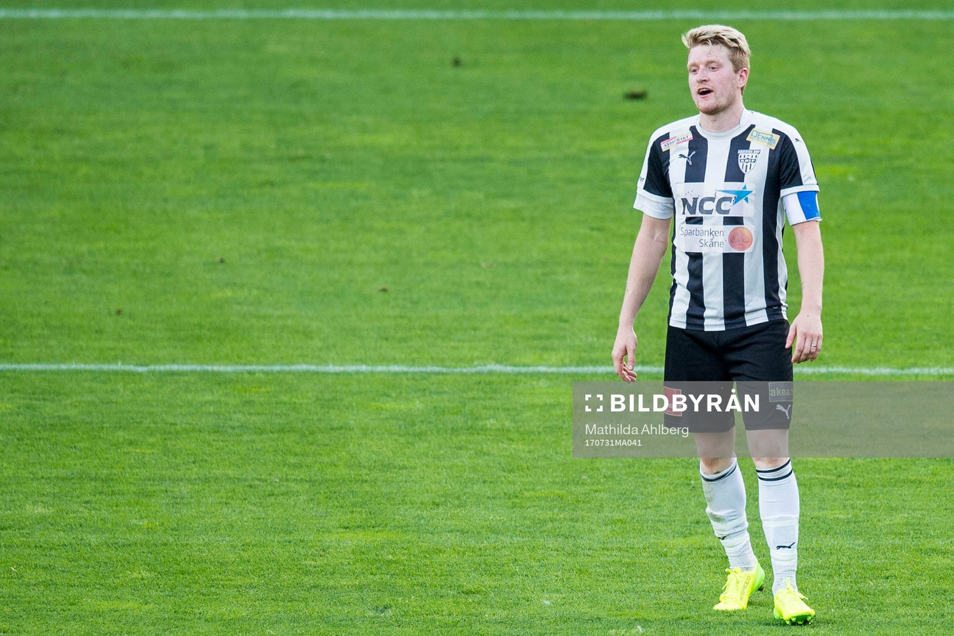 Kågeröds Alexander Bengtsson under en fotbollsmatch mellan Högaborg och Kågeröd i Division 3 Sydvästra Götaland den 31 juli 2017 i Helsingborg.