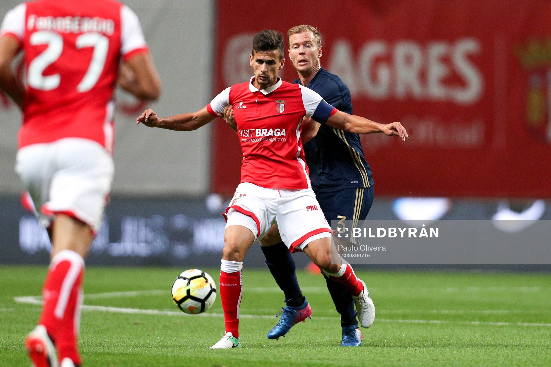 Per Karlsson defender of AIK (R) vies with Rui Fonte