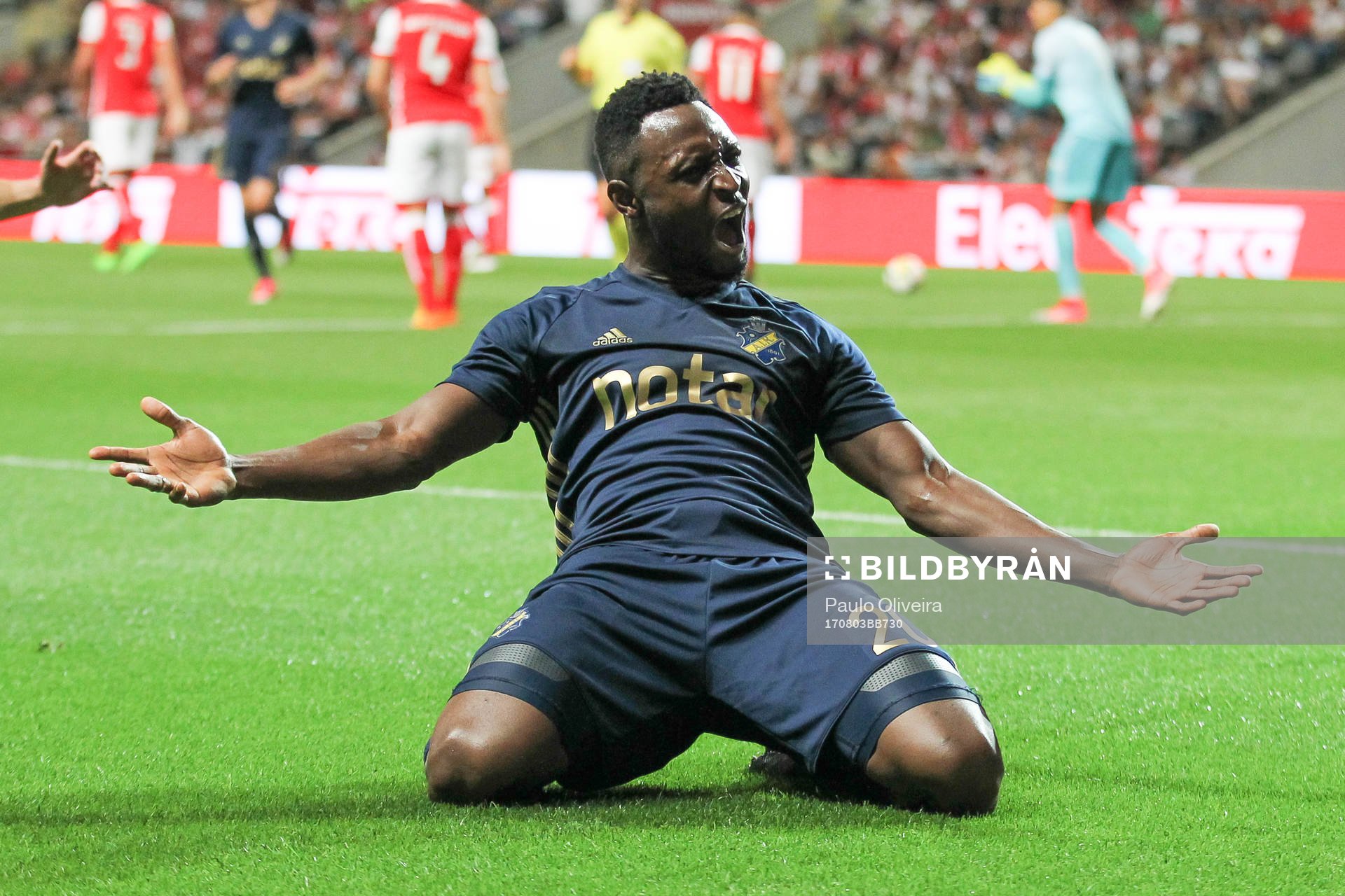 Chinedu Obasi forward of AIK celebrates