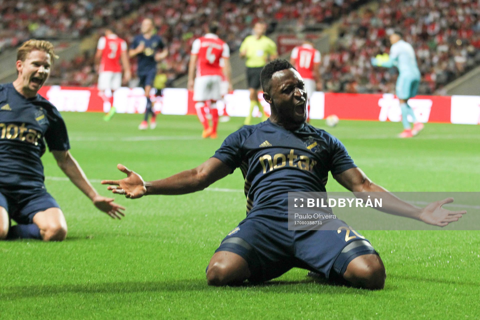 Chinedu Obasi forward of AIK celebrates