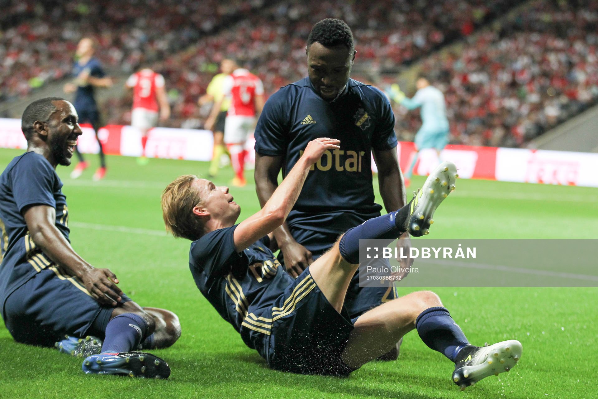 Chinedu Obasi forward of AIK celebrates