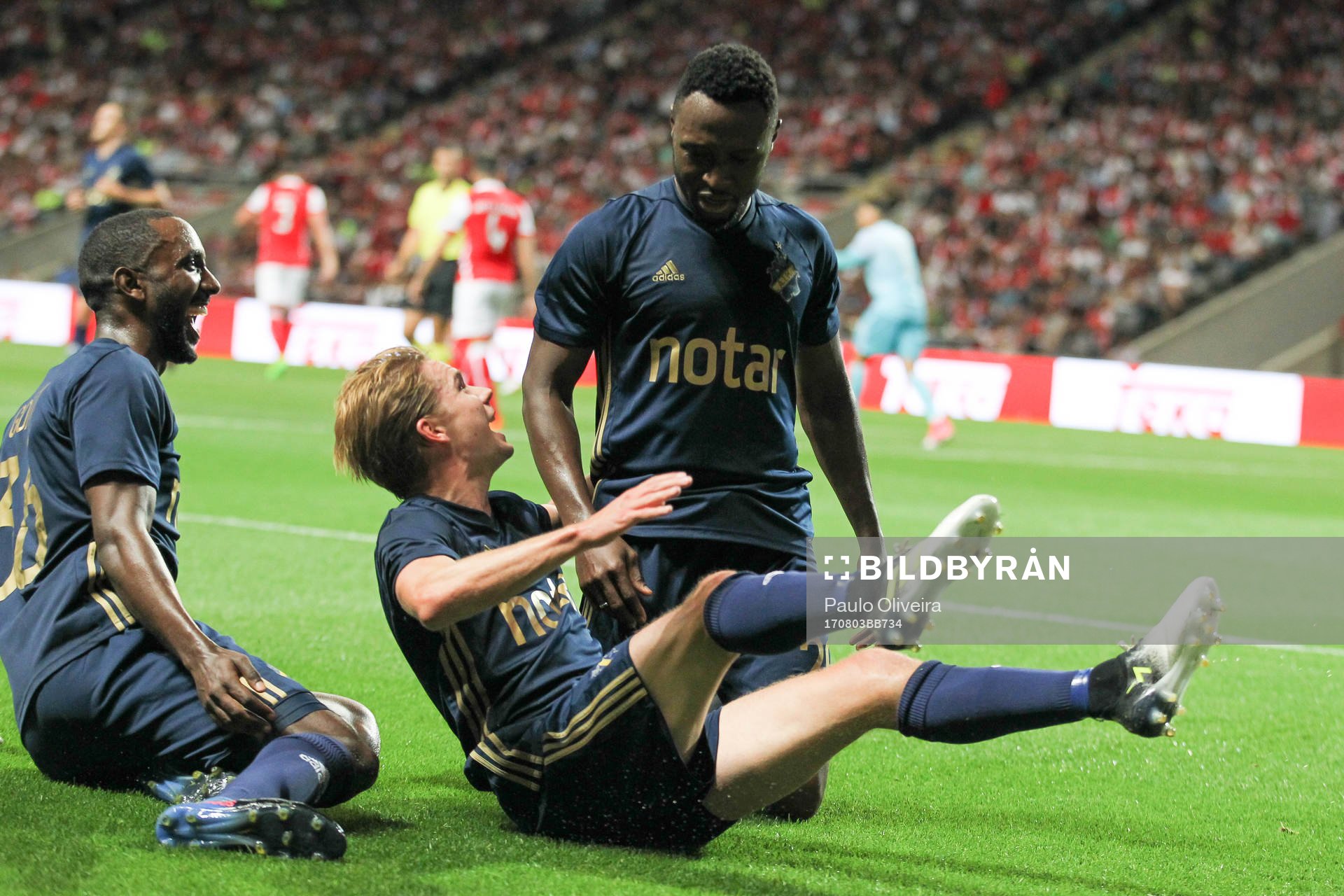 Chinedu Obasi forward of AIK celebrates