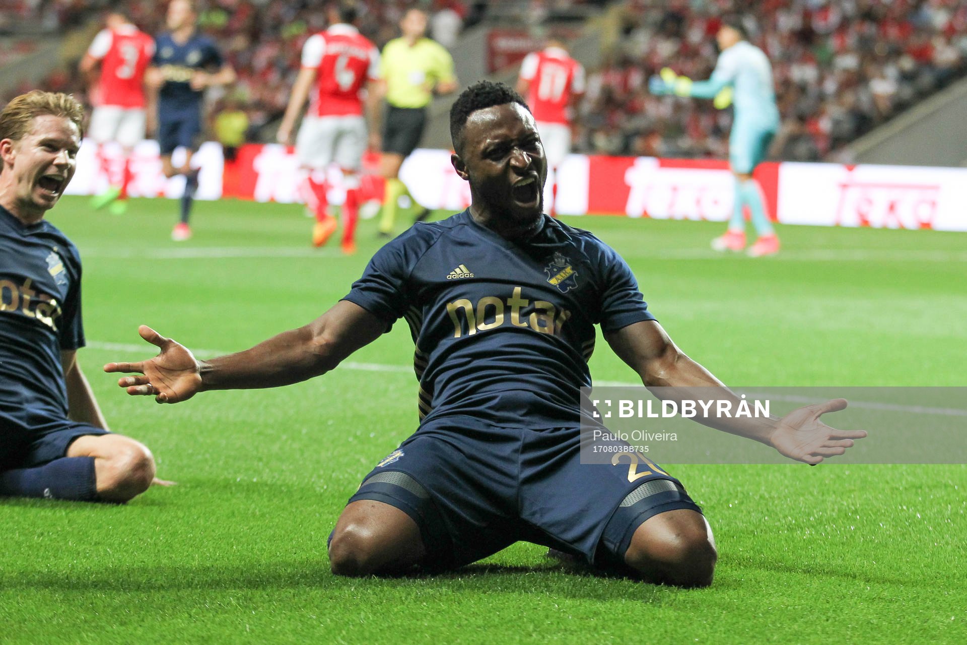 Chinedu Obasi forward of AIK celebrates