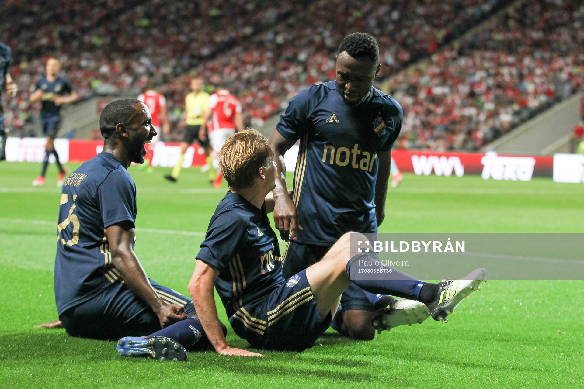 Chinedu Obasi forward of AIK celebrates