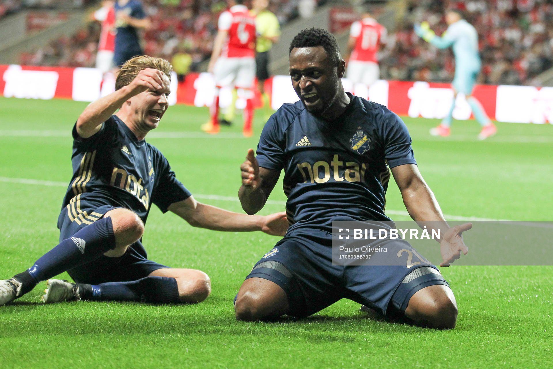 Chinedu Obasi forward of AIK celebrates