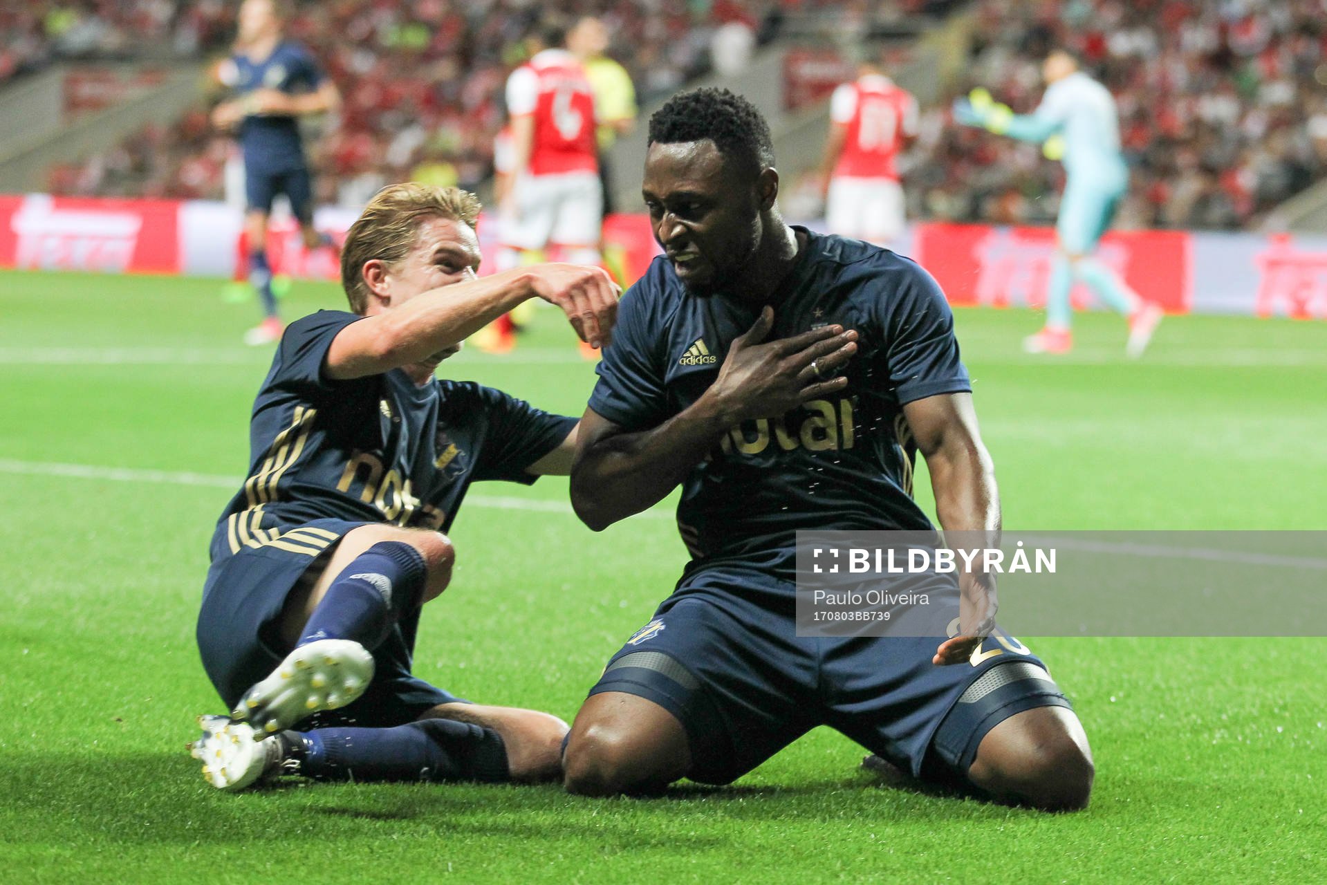 Chinedu Obasi forward of AIK celebrates