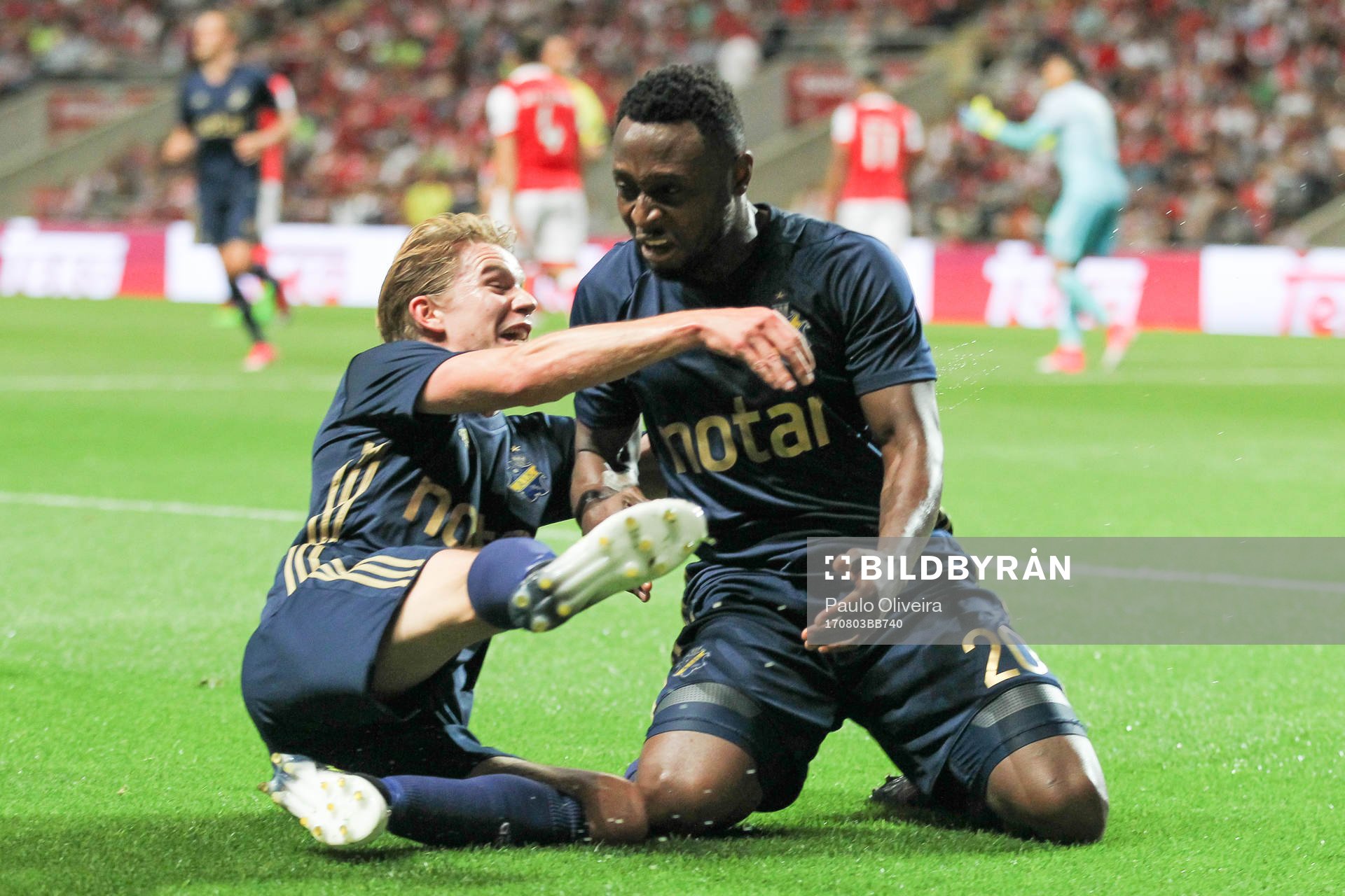 Chinedu Obasi forward of AIK celebrates