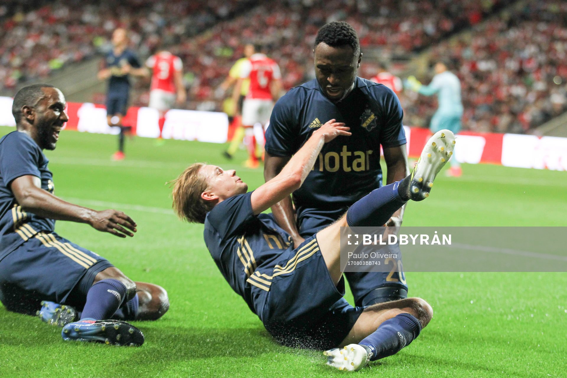 Chinedu Obasi forward of AIK celebrates