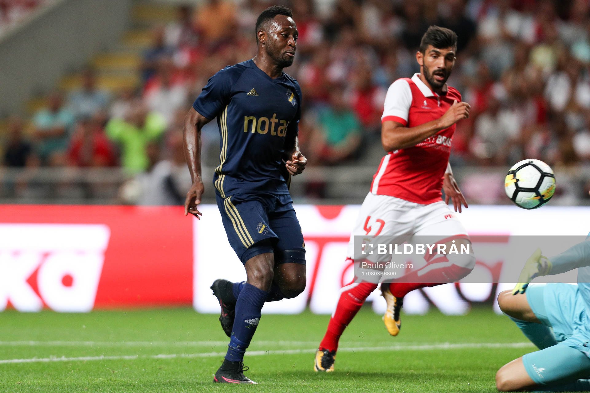 Chinedu Obasi forward of AIK score a goal