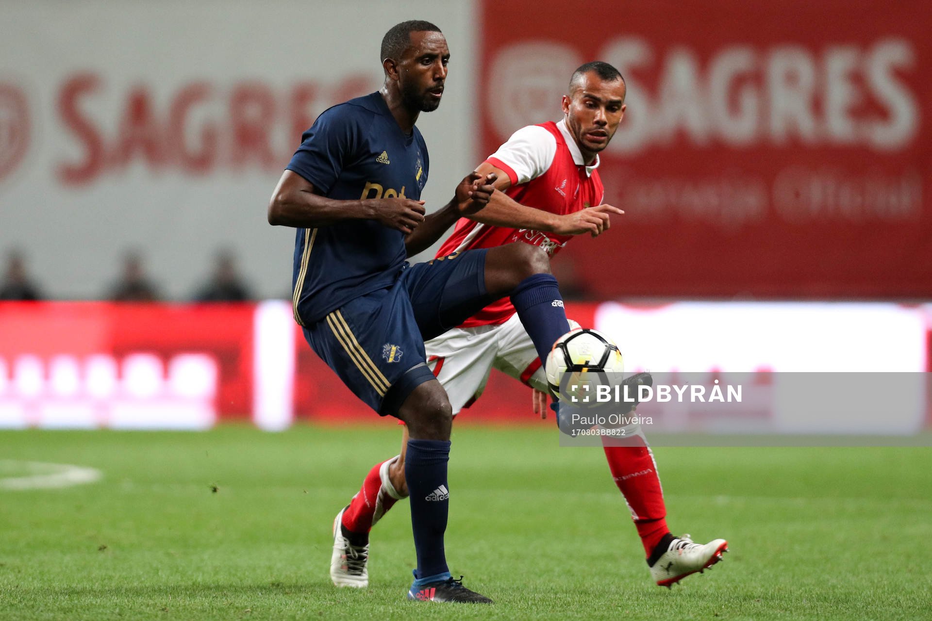 Henok Goitom forward of AIK (L) in action Fransergio