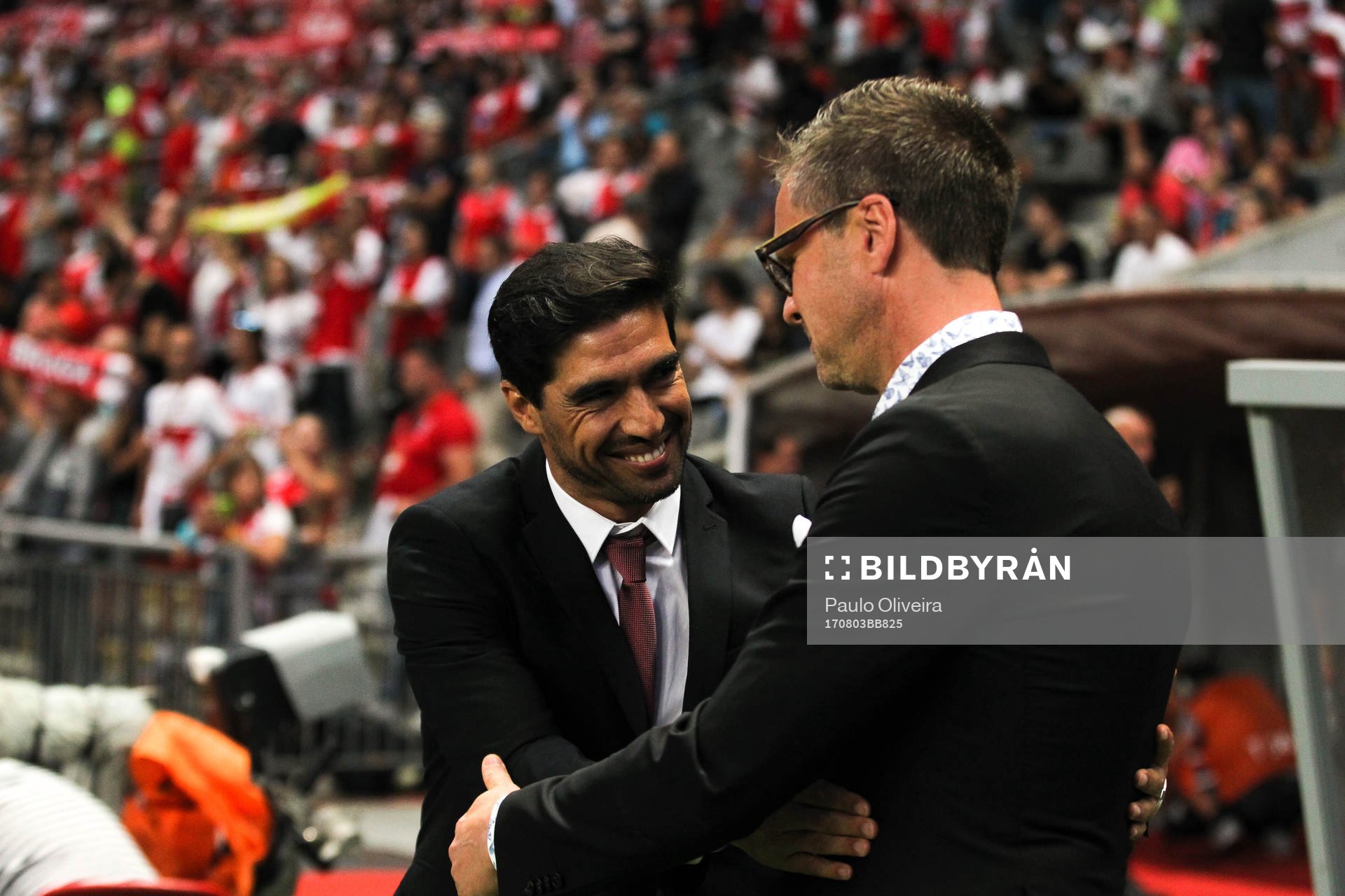 Rikard Norling coach of AIK (R) and Abel Ferreira coach of