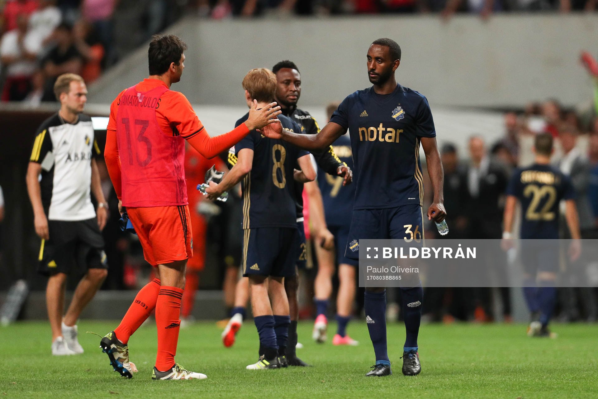 Fotboll, Europa League, kval, SC Braga - AIK: AIK players reacts after end of the game UEFA Europa League qualification 3rd round, 2nd leg, match between SC Braga and AIK at Municipal de Braga Stadium in Braga on August 3, 2017. (