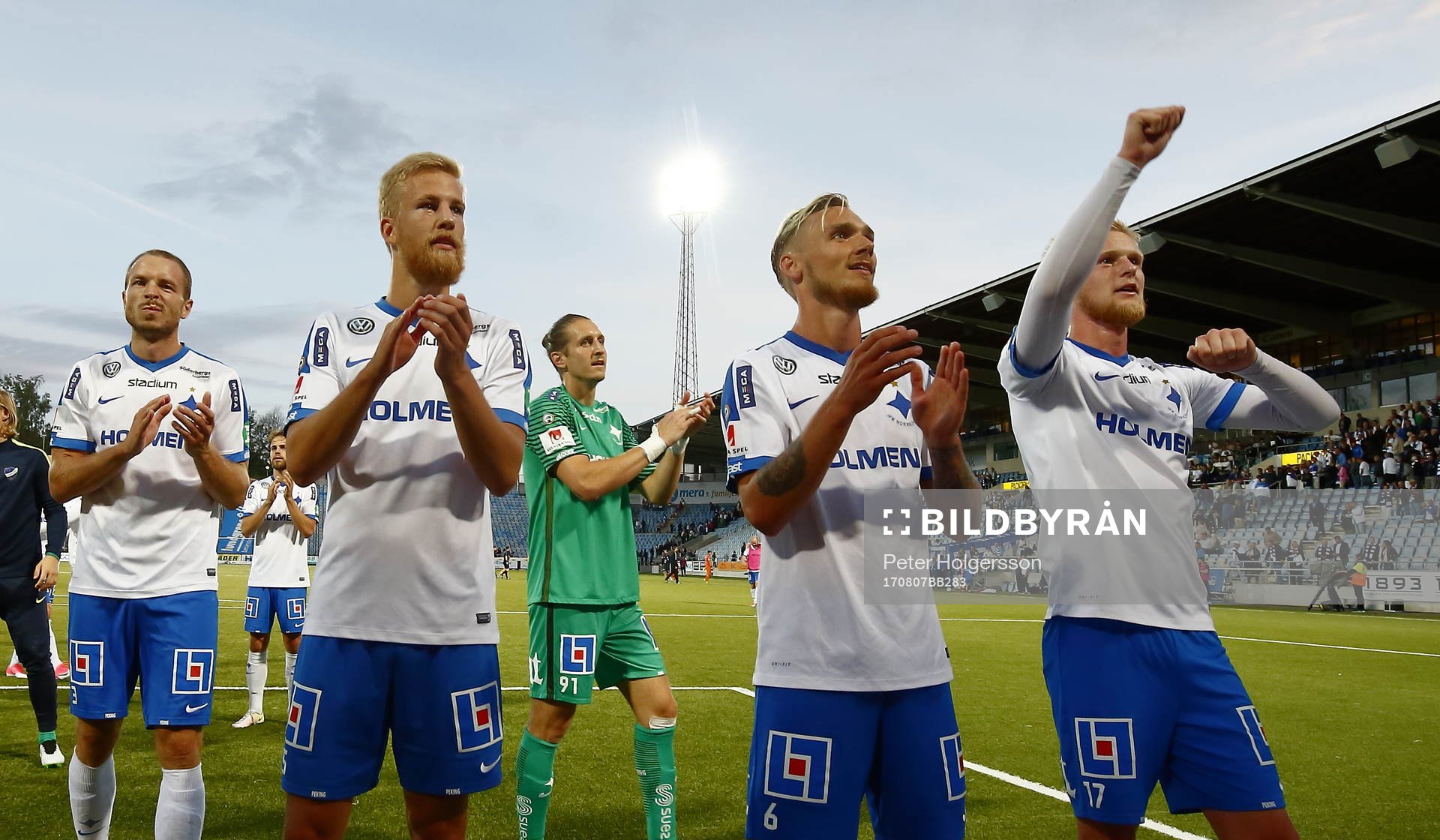 Norrköpings spelare jublar under fotbollsmatchen i Allsvenskan mellan Norrköping och AFC Eskilstuna den 7 augusti 2017 i Norrköping.
