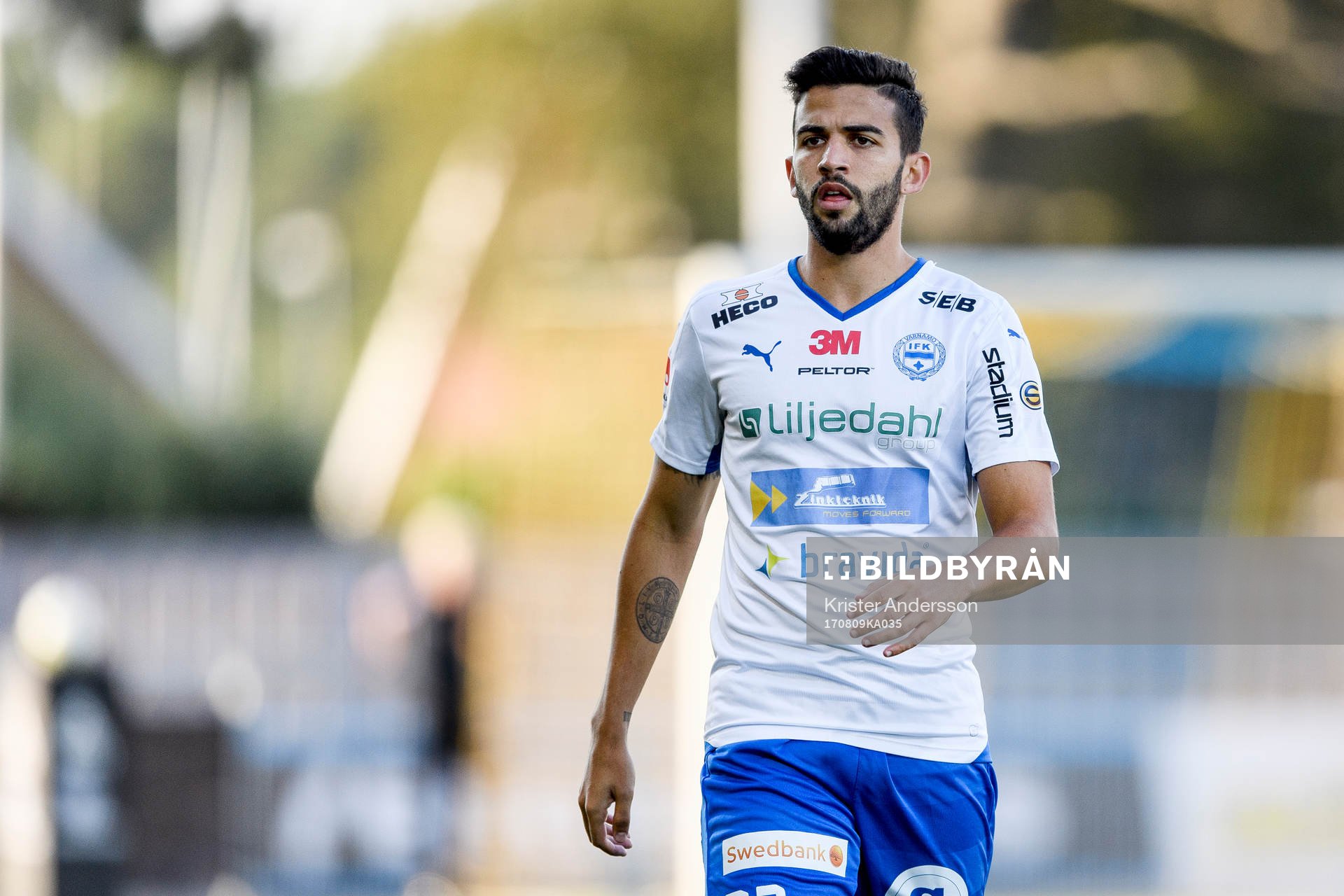 Värnamos PAulo Marcelo Souza Alves under fotbollsmatchen i Superettan mellan Falkenberg och Värnamo den 9 augusti 2017 i Falkenberg.