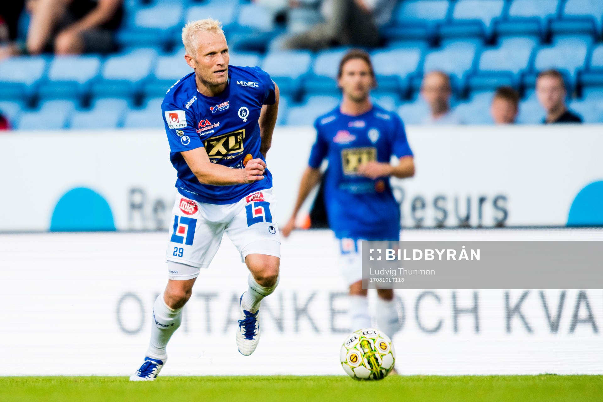 Åtvidabergs Pekka Lagerblom under fotbollsmatchen i Superettan mellan Helsingborg och Åtvidaberg den 10 augusti 2017 i Helsingborg.
