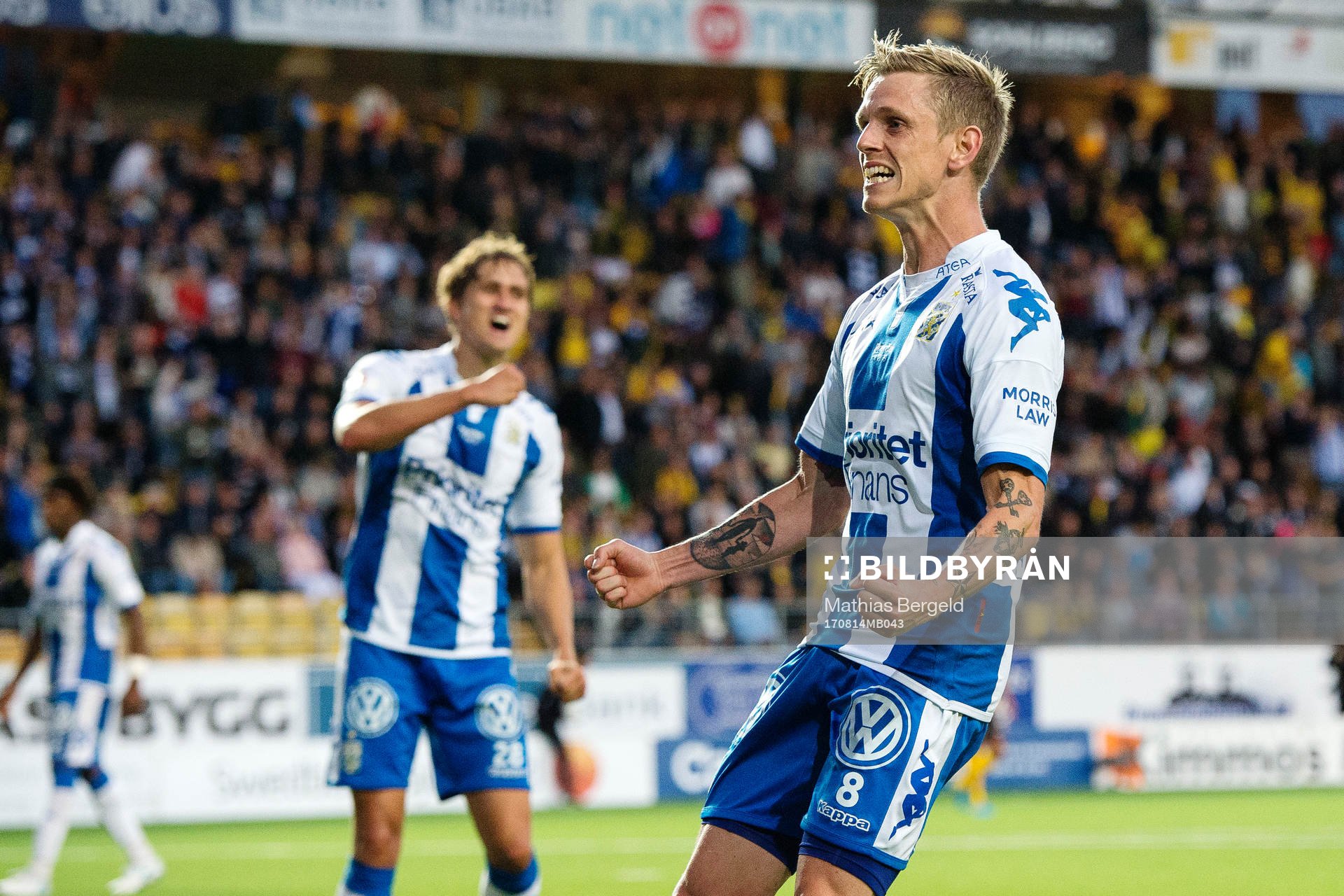 IFK Göteborgs Sören Rieks jublar efter fotbollsmatchen i Allsvenskan mellan Elfsborg och IFK Göteborg den 14 augusti 2017 i Borås.