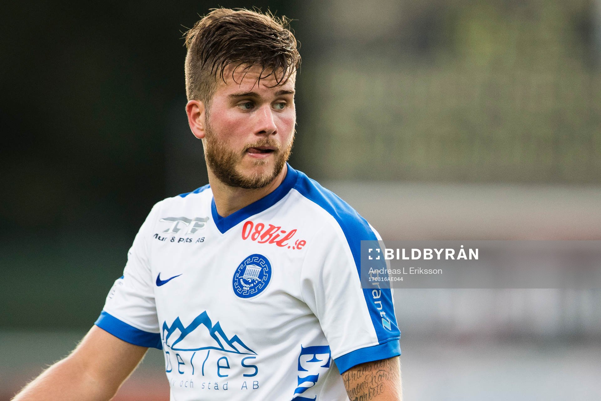 Akropolis Nicklas Lindkvist under fotbollsmatchen i Svenska cupen mellan Akropolis och Hammarby den 16 augusti 2017 i Stockholm. 