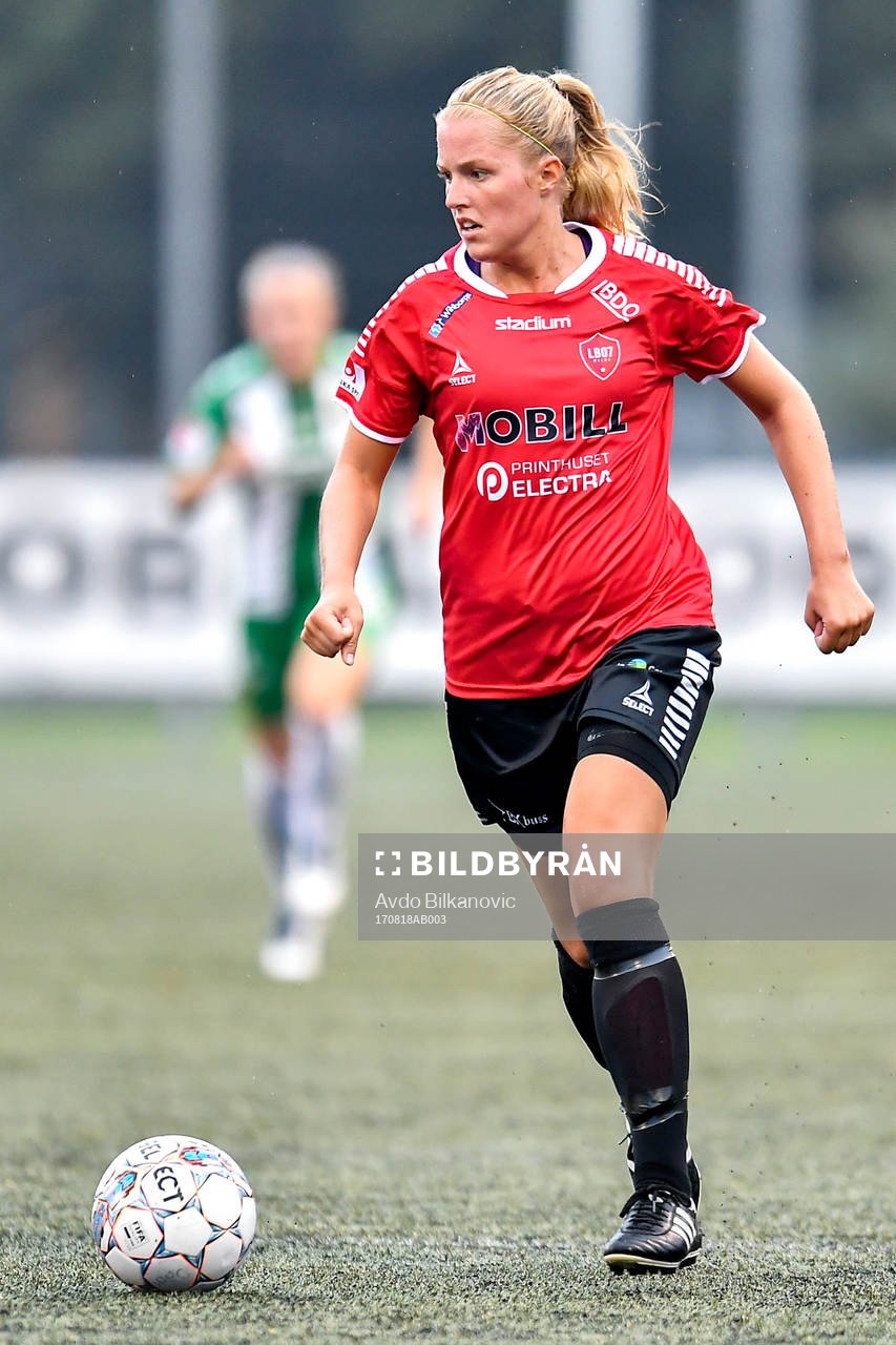 LB07s Michaela Johnsson under fotbollsmatchen i Damallsvenskan mellan LB07 och Hammarby den 18 augusti 2017 i Malmö.