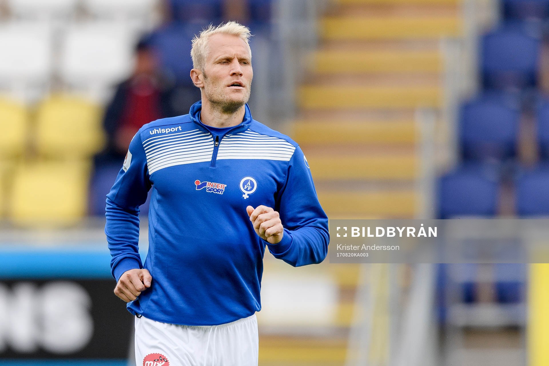 Åtvidabergs Pekka Lagerblom före fotbollsmatchen i Superettan mellan Falkenberg och Åtvidaberg den 20 augusti 2017 i Falkenberg.